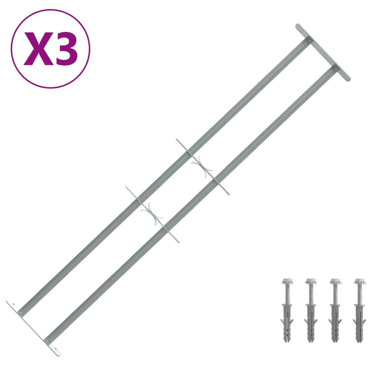 Sicherheitsgitter für Fenster mit 2 Querstangen 3 Stk.