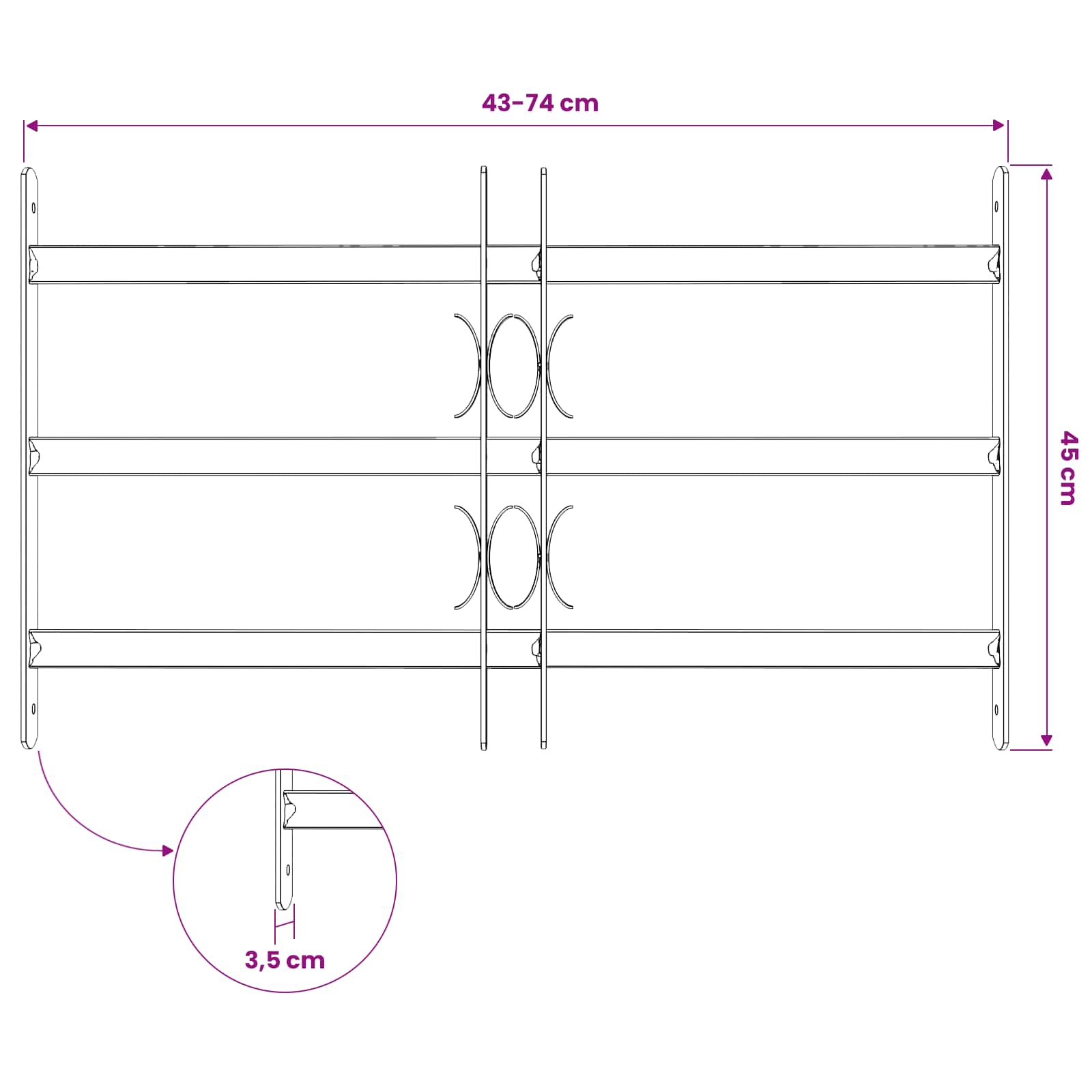 Sicherheitsgitter für Fenster mit 3 Querstangen 3 Stk.