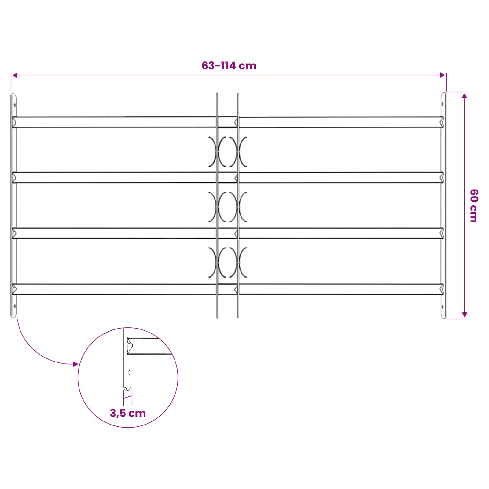 Sicherheitsgitter für Fenster mit 4 Querstangen 3 Stk.