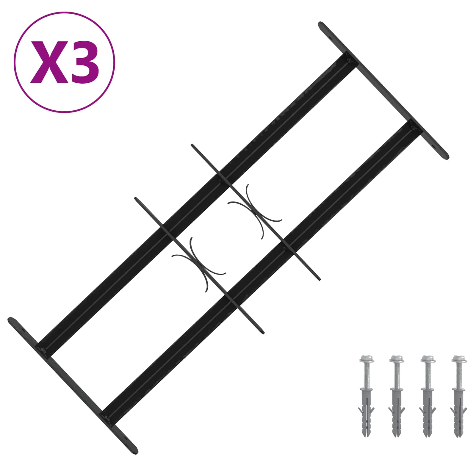 Sicherheitsgitter für Fenster mit 2 Querstangen 3 Stk. 43-74 cm