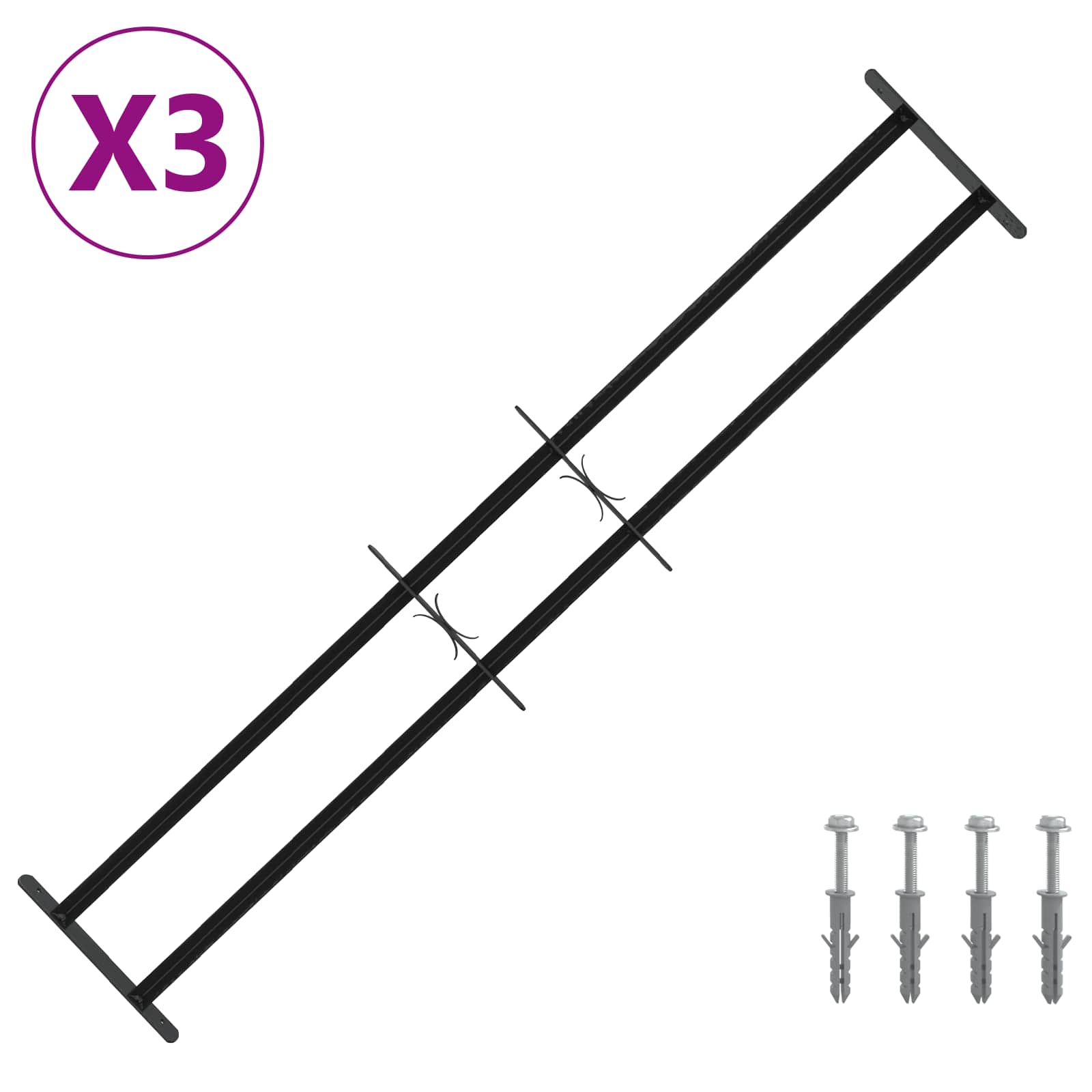 Sicherheitsgitter für Fenster mit 2 Querstangen 3 Stk.