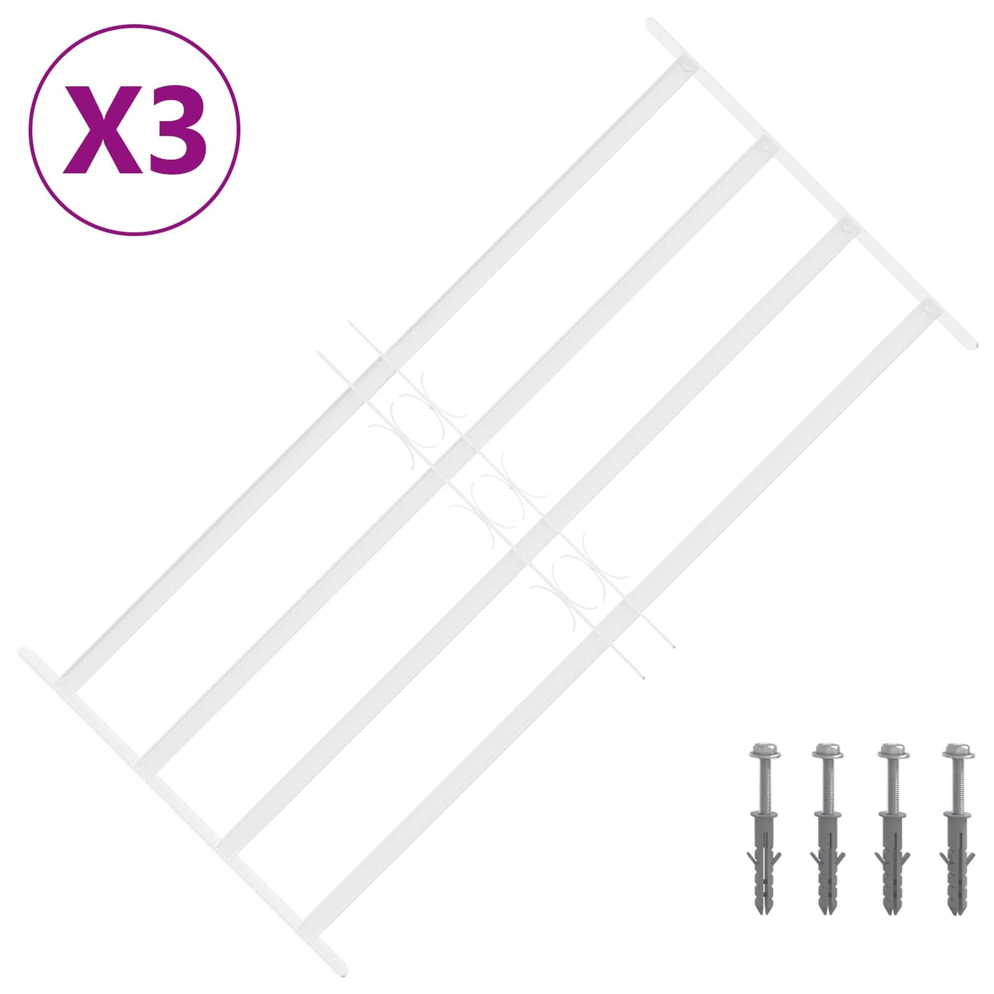 Security Grille for Windows with 4 Crossbars 3 stk. 63-114 cm