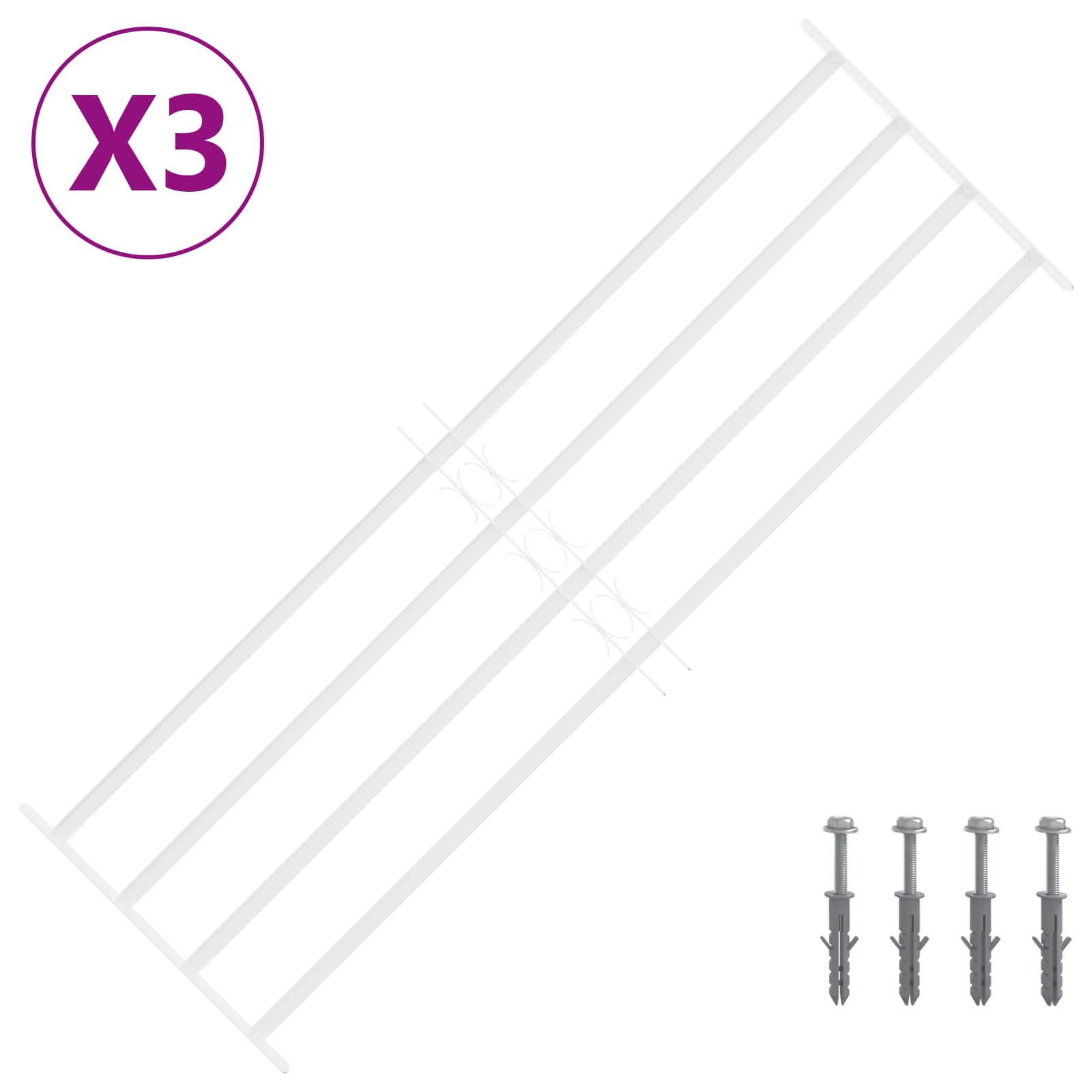 Security Grille for Windows with 4 Crossbars 3 stk. 93-174 cm