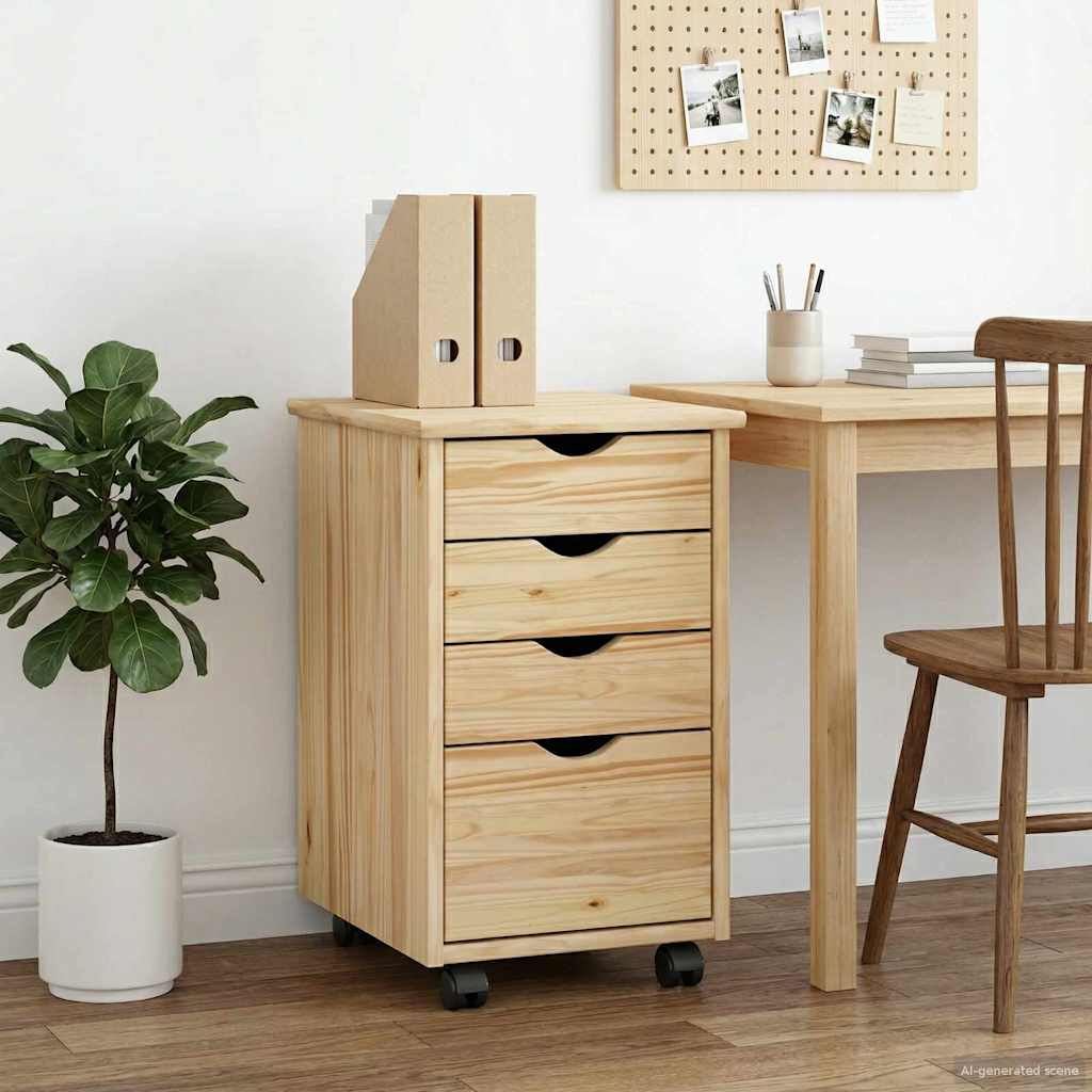 Rollschrank Mit Rad Braun 34 x 39 x 56 cm Massives Kiefernholz