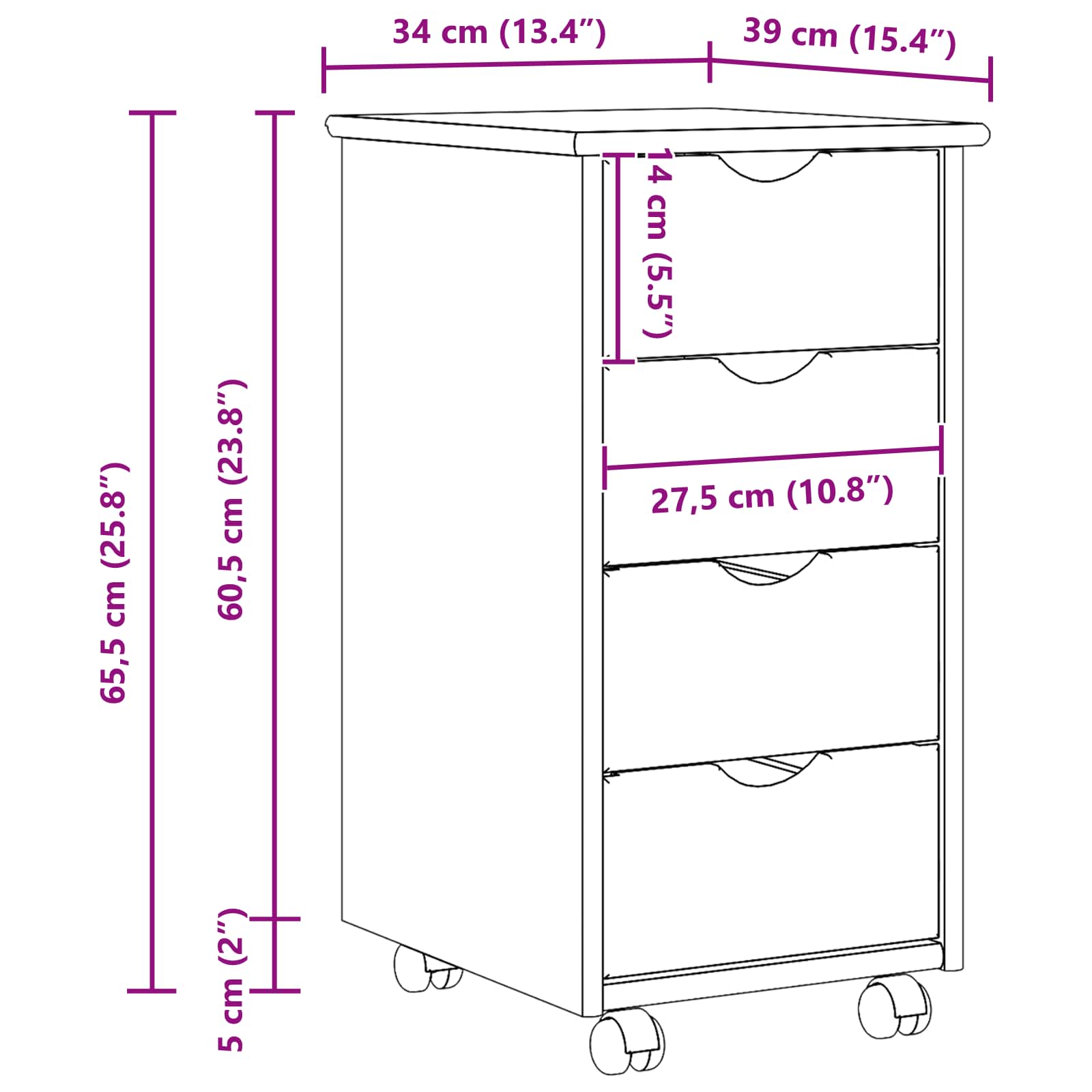 Rollschrank 34 x 39 x 65,5 cm Massivholz Kiefer Braun