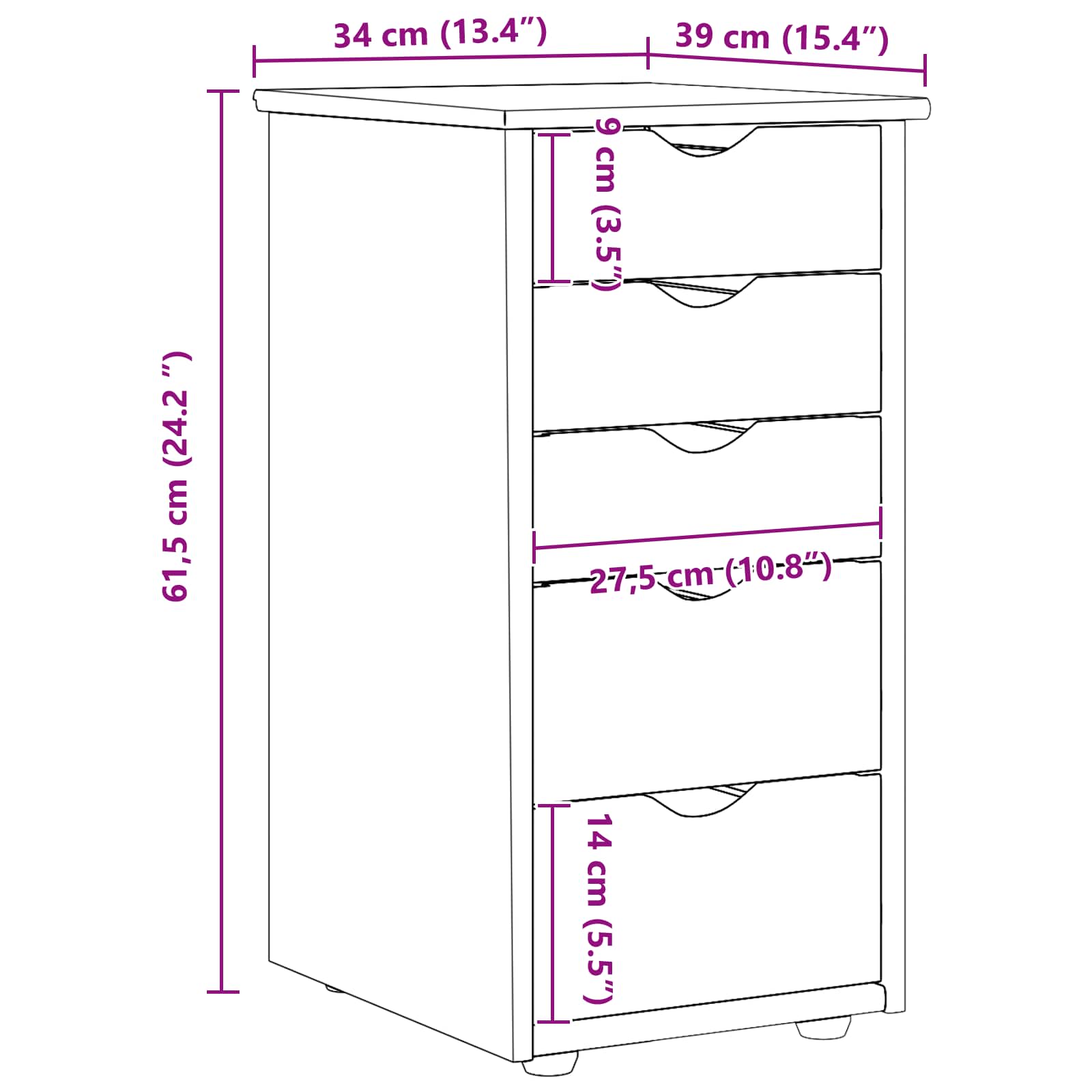 Schrank 34 x 39 x 61,5 cm Massivholz Kiefer Braun