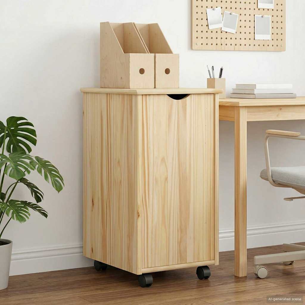 Rollschrank Mit Rad Braun 34 x 39 x 65,5 cm Massivholz Kiefer