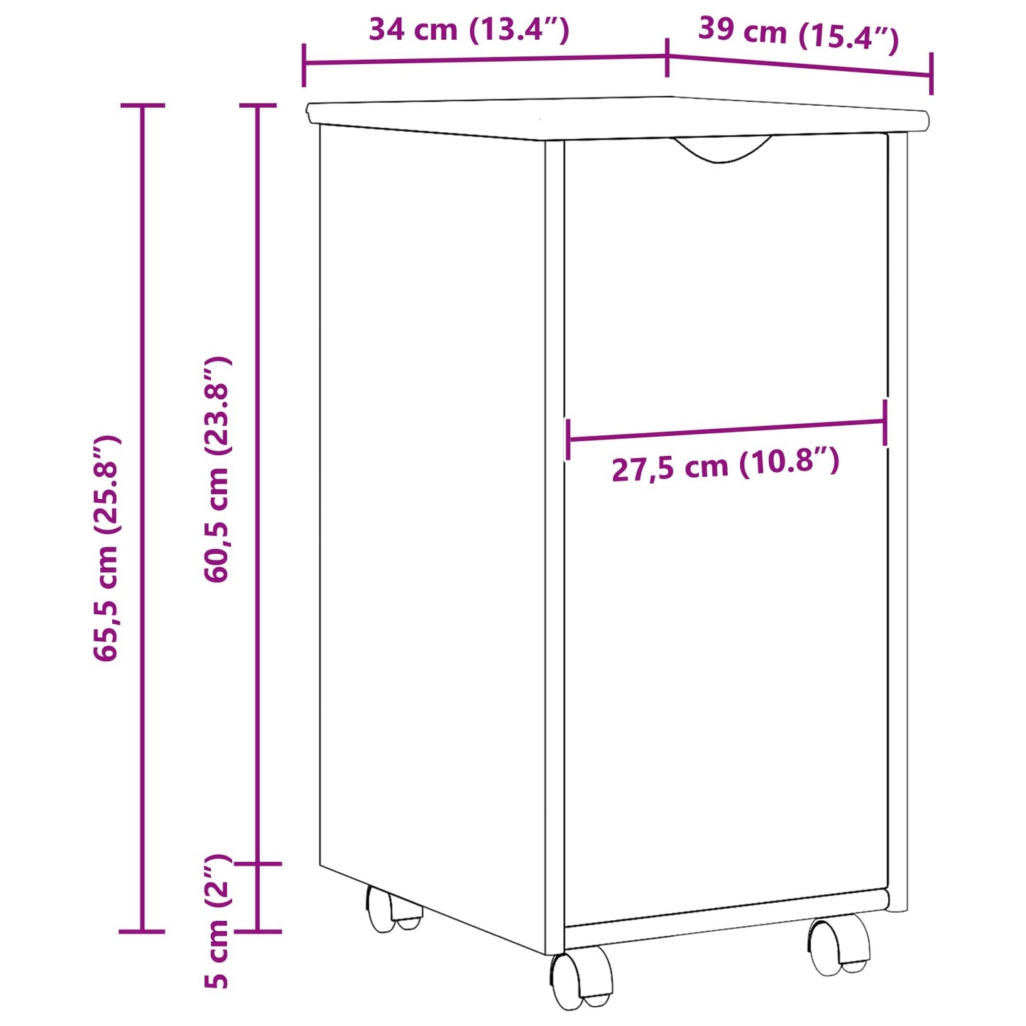 Rollschrank Mit Rad Braun 34 x 39 x 65,5 cm Massivholz Kiefer