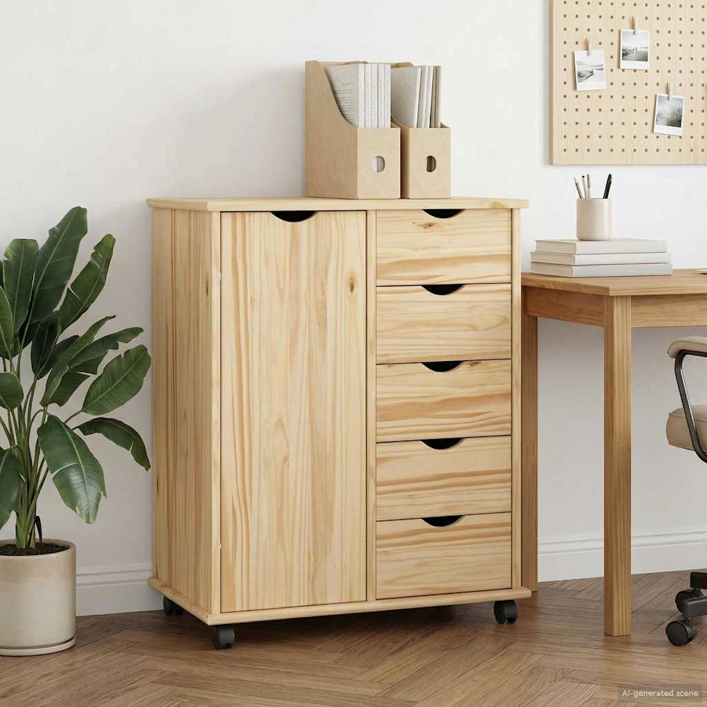Rollschrank 63,5 x 39 x 79 cm Massivholz Kiefer Braun