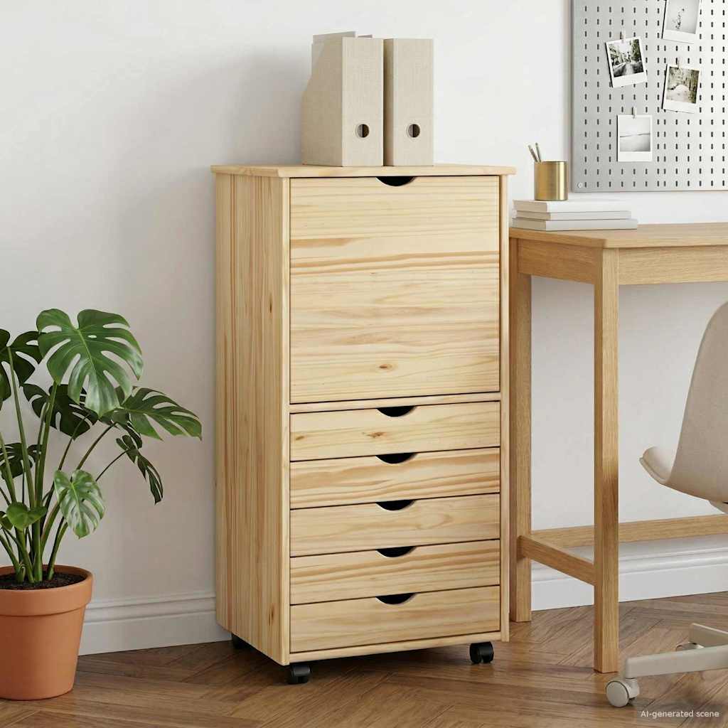 Rollschrank 53 x 39 x 103 cm Massivholz Kiefer Braun