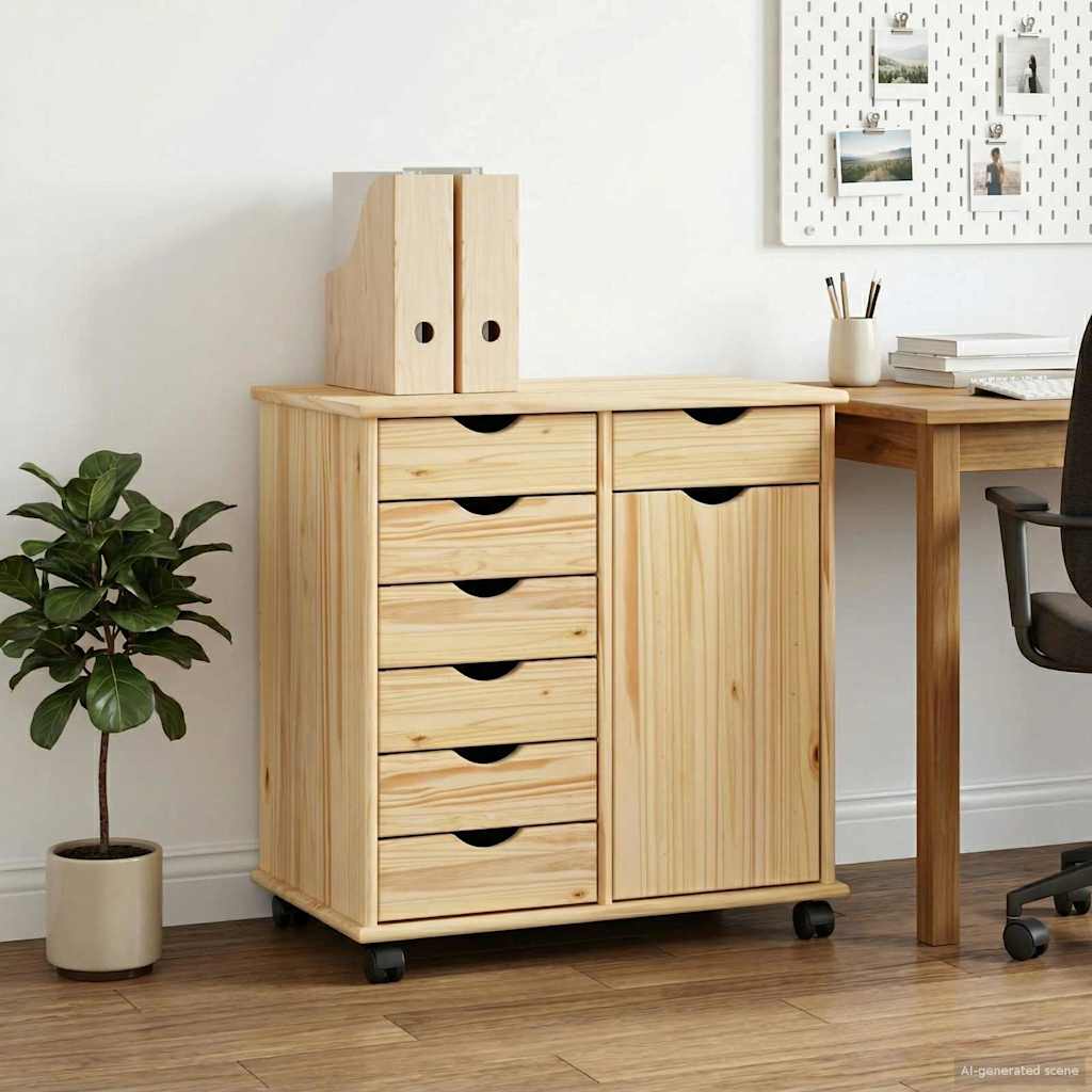 Rollschrank 63,5 x 39 x 65,5 cm Massivholz Kiefer Braun