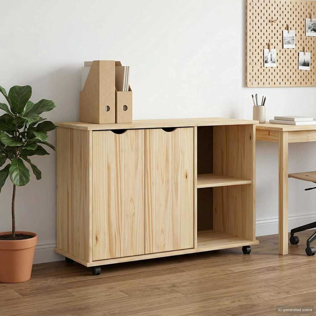 Rollschrank Mit Rad Braun 100 x 39 x 65,5 cm Massivholz Kiefer