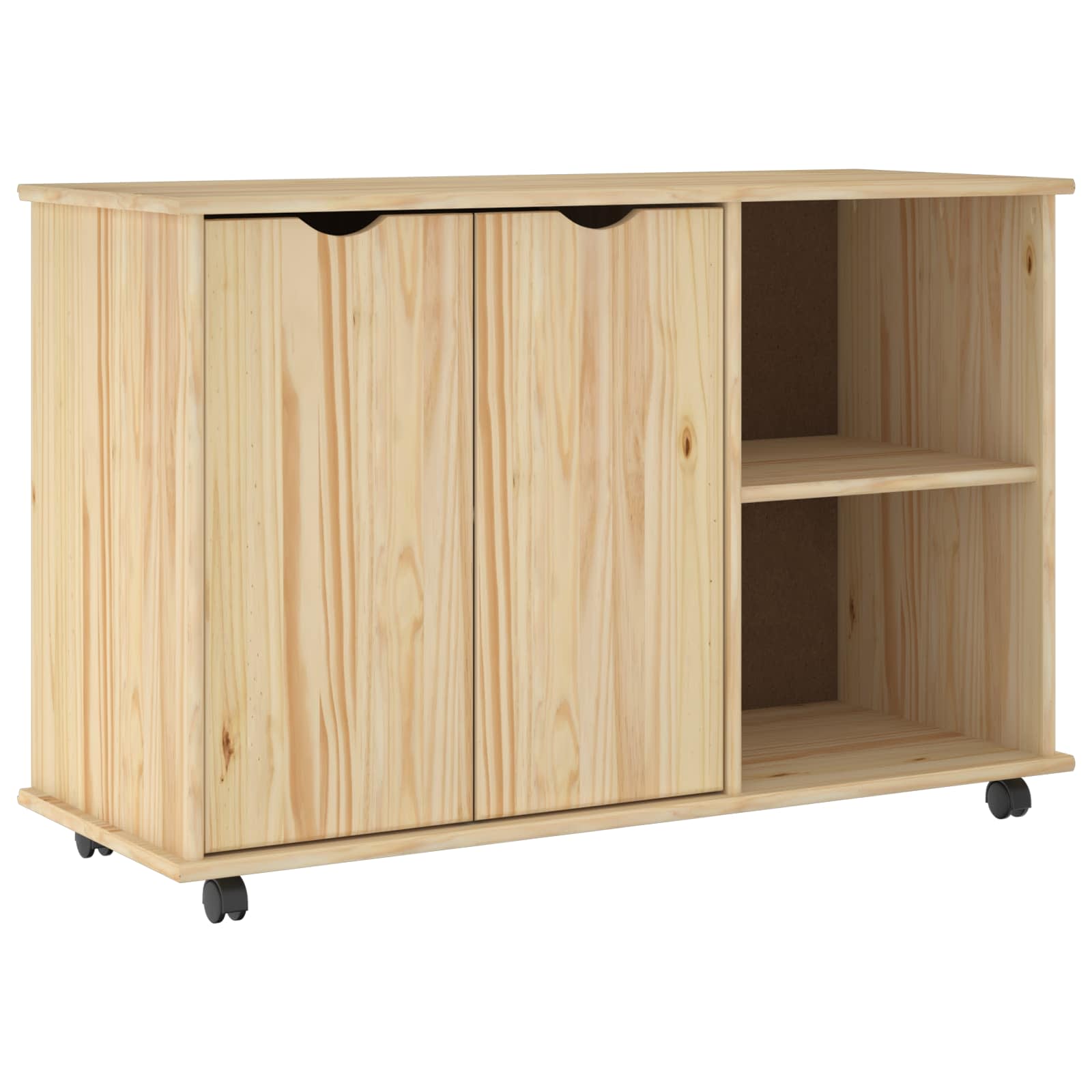 Rollschrank Mit Rad Braun 100 x 39 x 65,5 cm Massivholz Kiefer