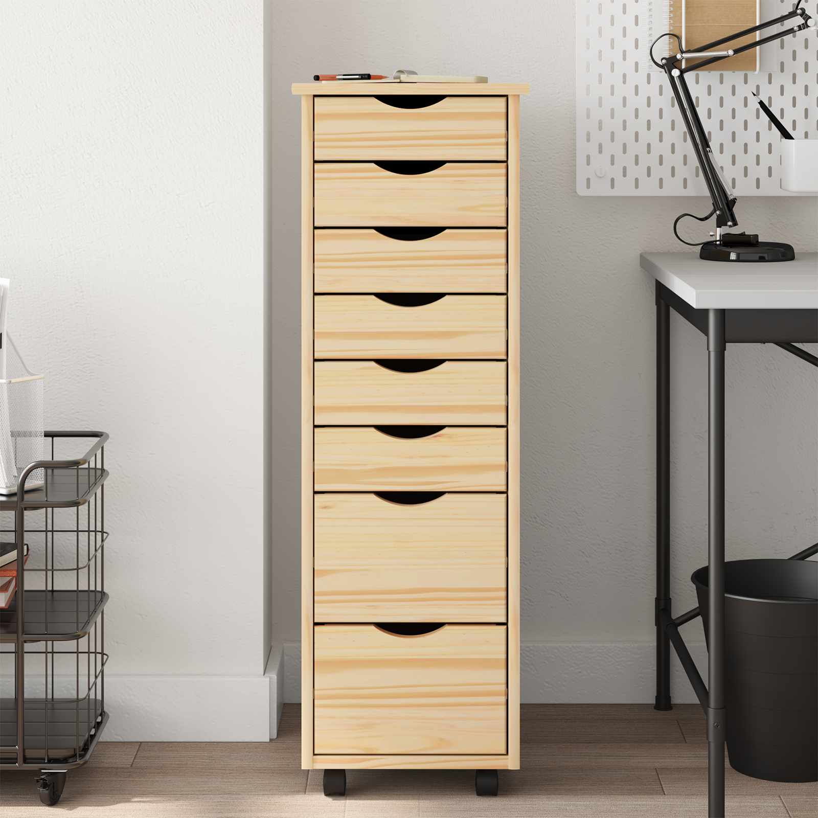 Rollcontainer mit Schubladen MOSS 34 x 39 x 103 cm Klarlack
