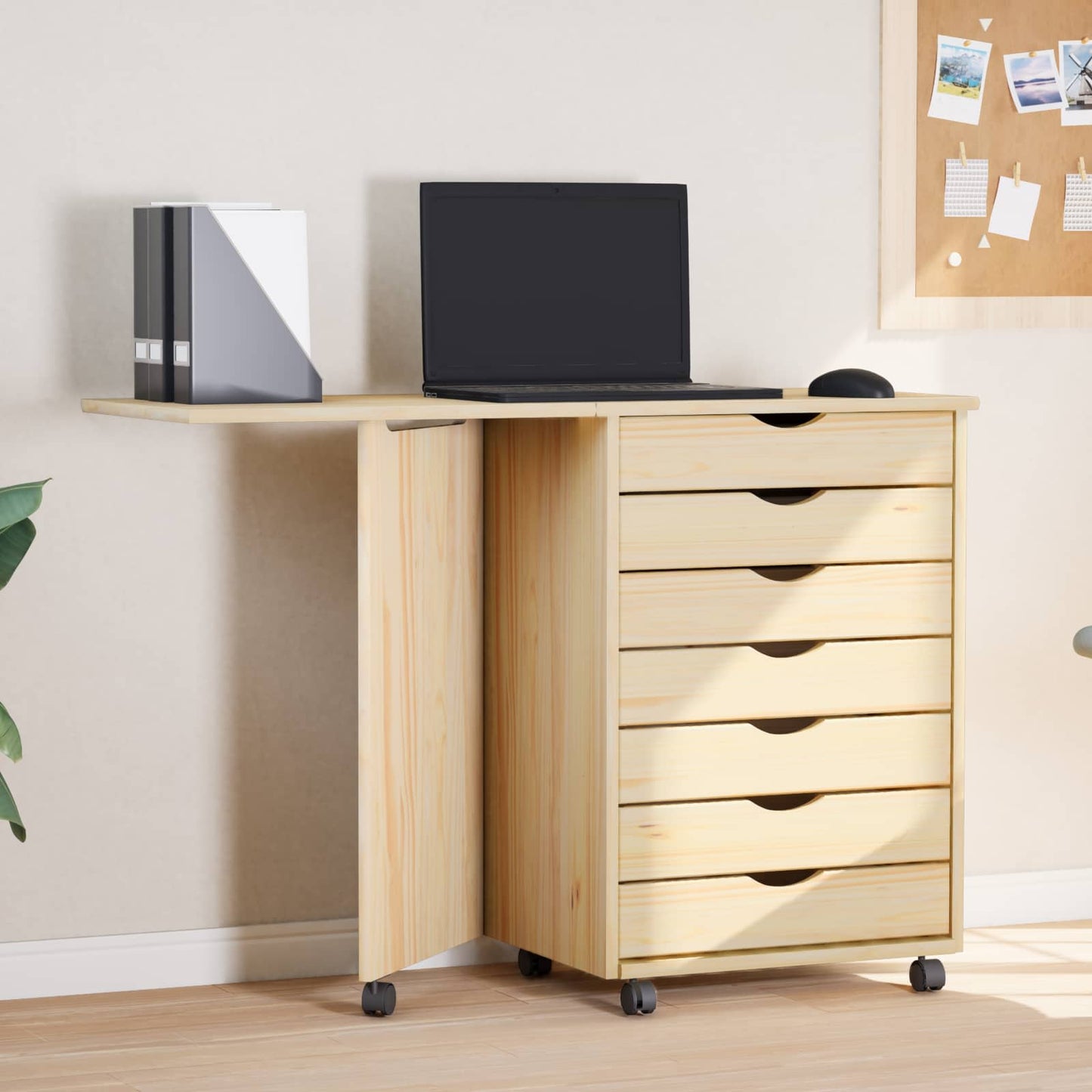 Rollwagen mit Schreibtisch MOSS Klarlack 105,5 x 39 x 74,5 cm