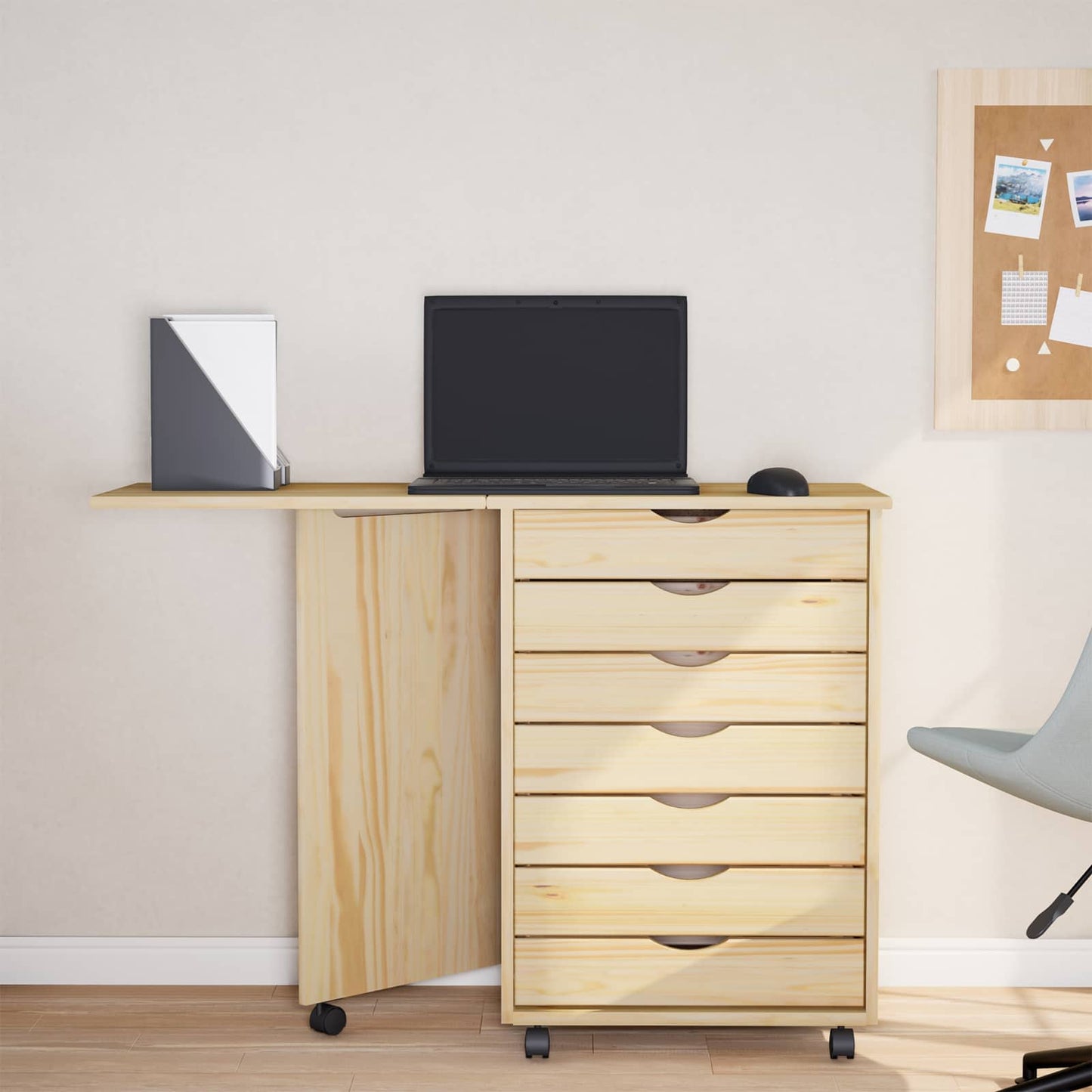 Rollwagen mit Schreibtisch MOSS Klarlack 105,5 x 39 x 74,5 cm