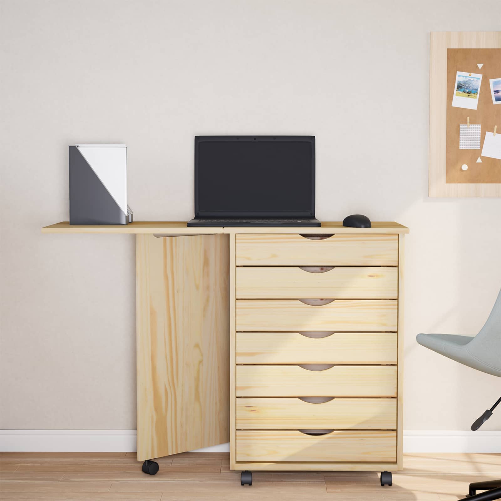 Rollwagen mit Schreibtisch MOSS Klarlack 105,5 x 39 x 74,5 cm