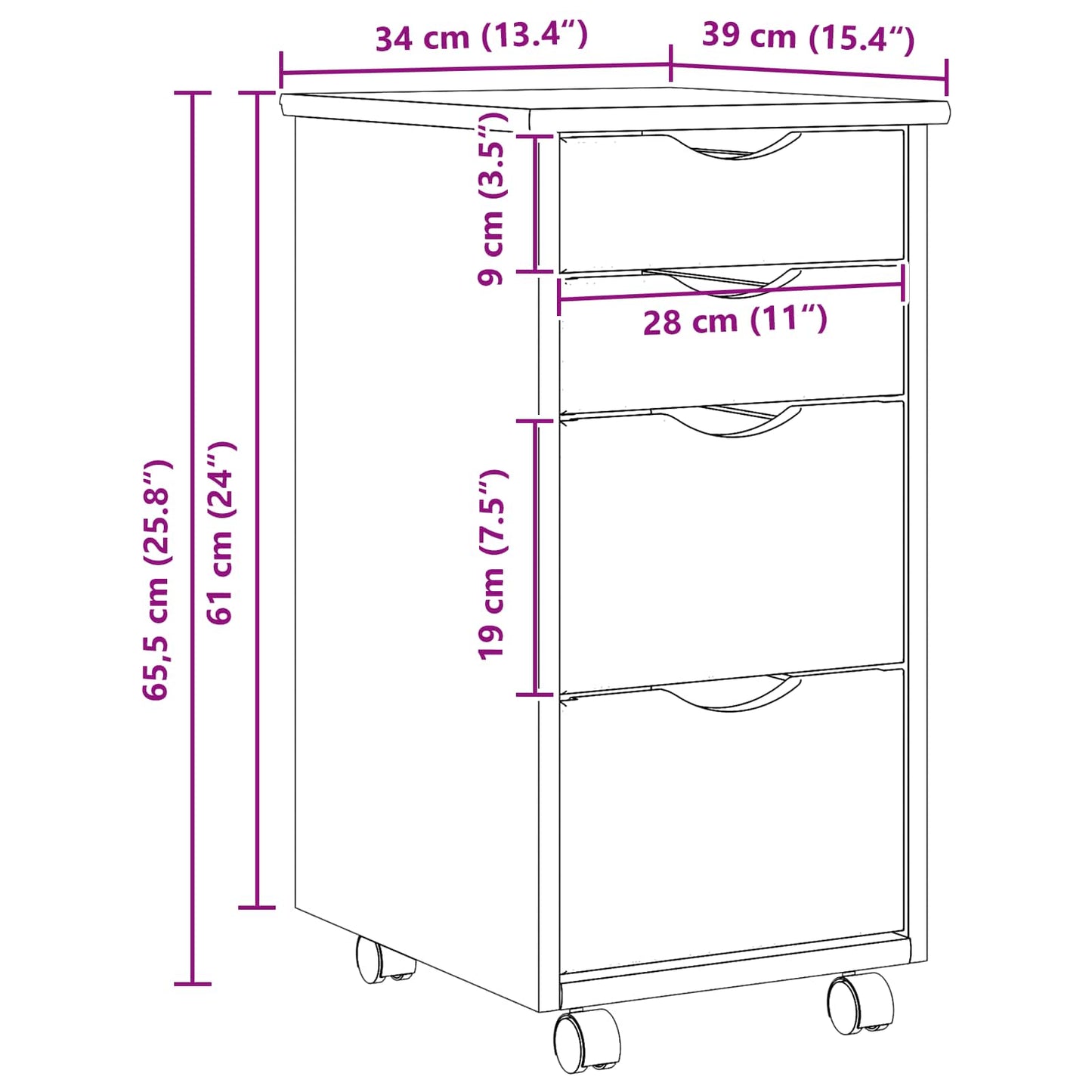 Rollwagen mit Schreibtisch MOSS 34 x 39 x 65,5 cm Klarlack