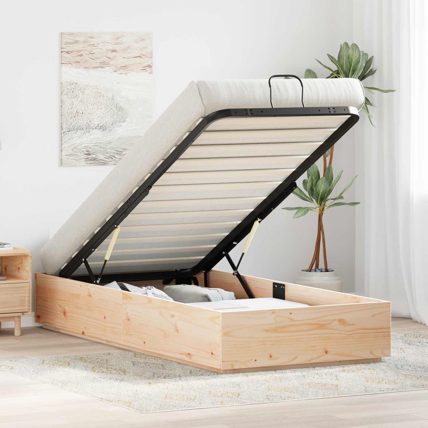 Ottoman-Bettgestell mit Stauraum Natur 90 x 200 cm