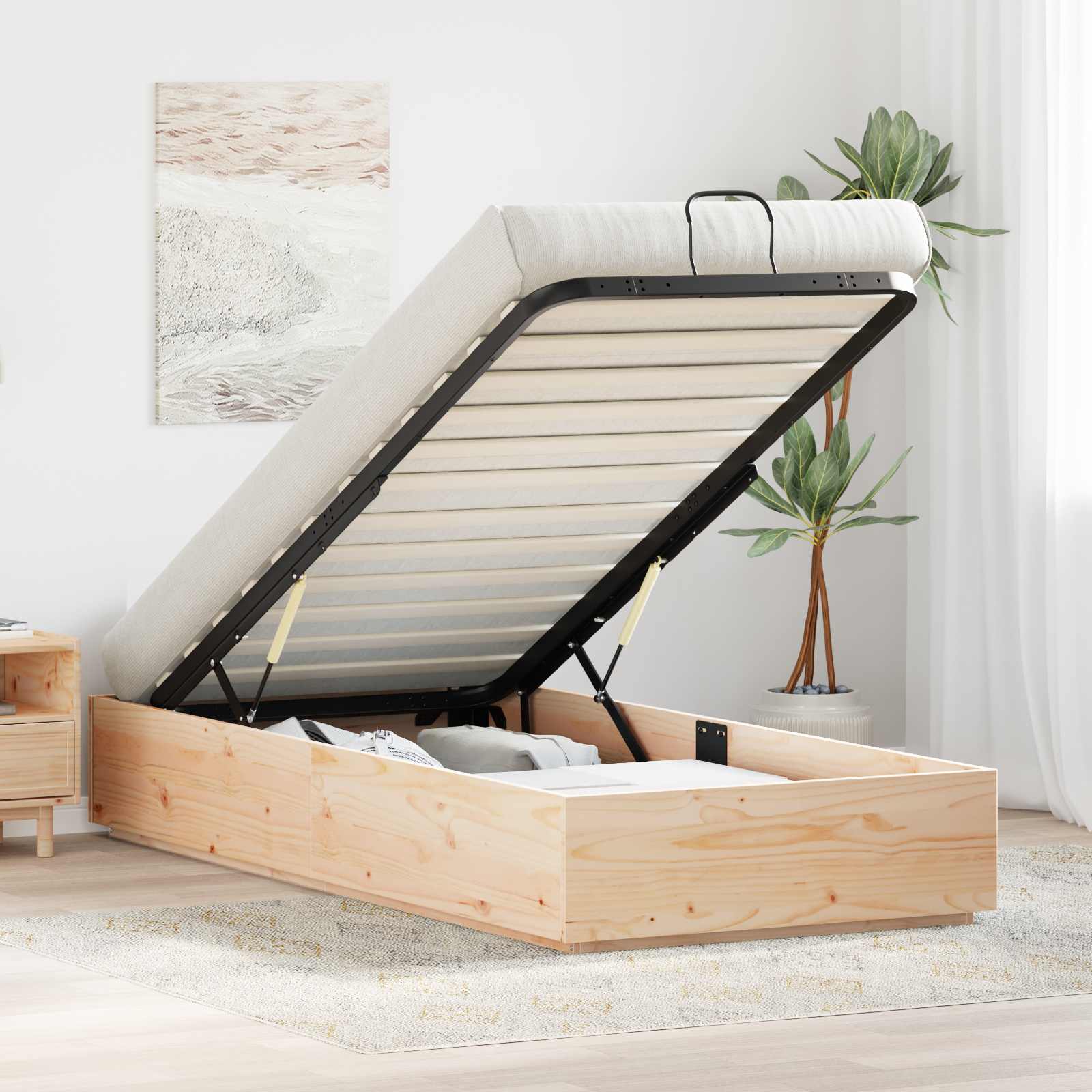 Ottoman-Bettgestell mit Stauraum Natur 90 x 200 cm
