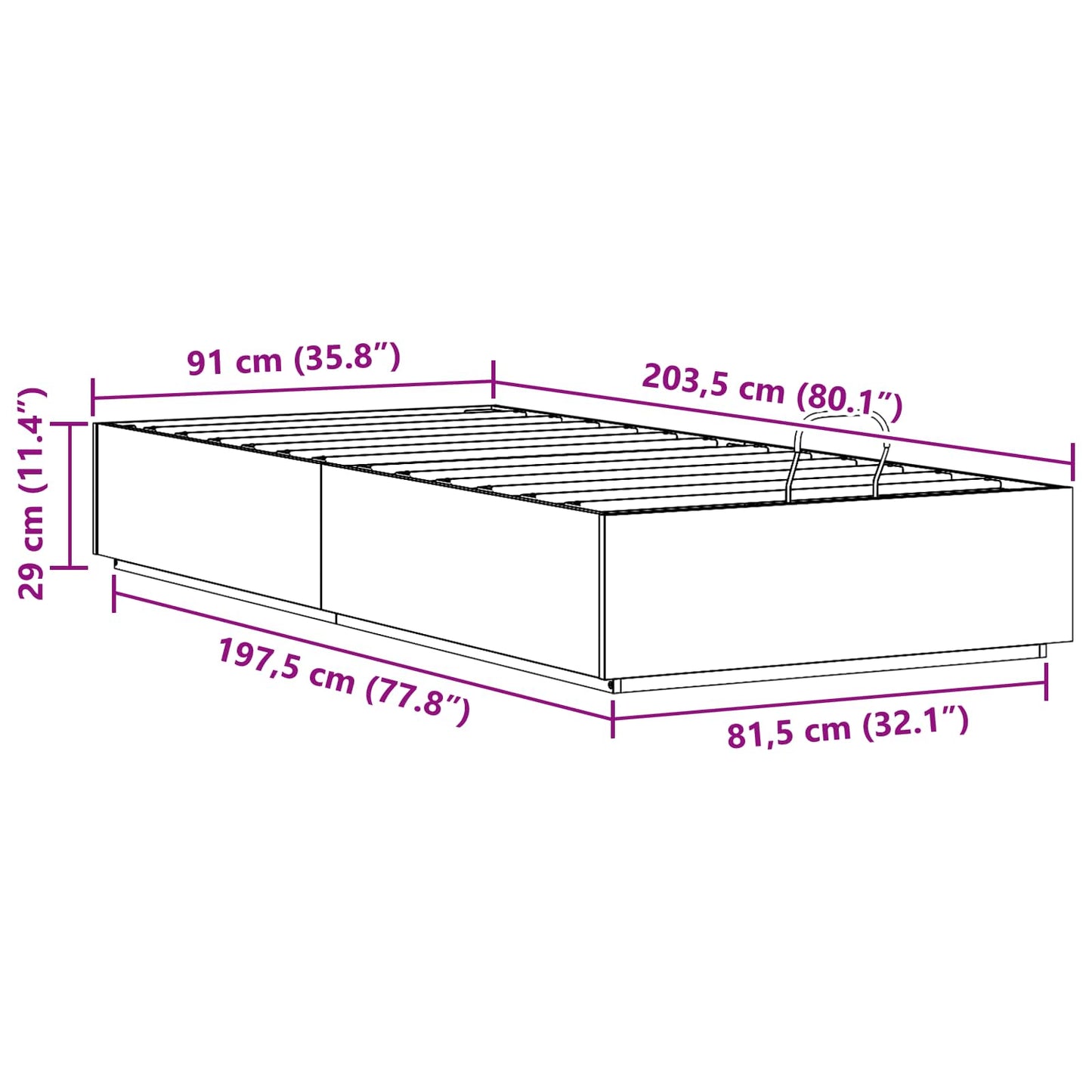 Ottoman-Bettgestell mit Stauraum Natur 90 x 200 cm