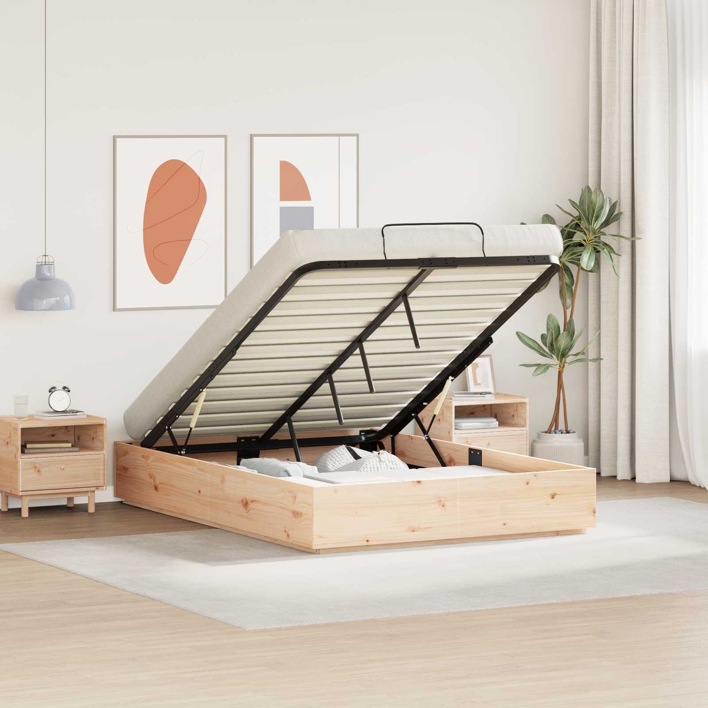 Ottoman-Bettgestell mit Stauraum Natur 135 x 190 cm