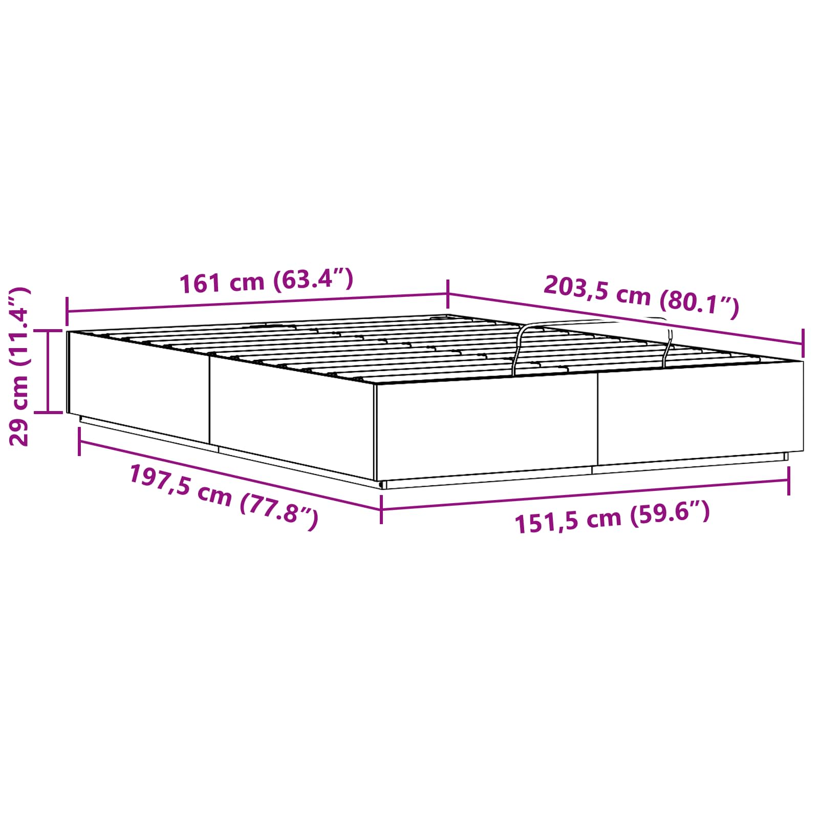 Ottoman-Bettgestell mit Stauraum Natur 160 x 200 cm