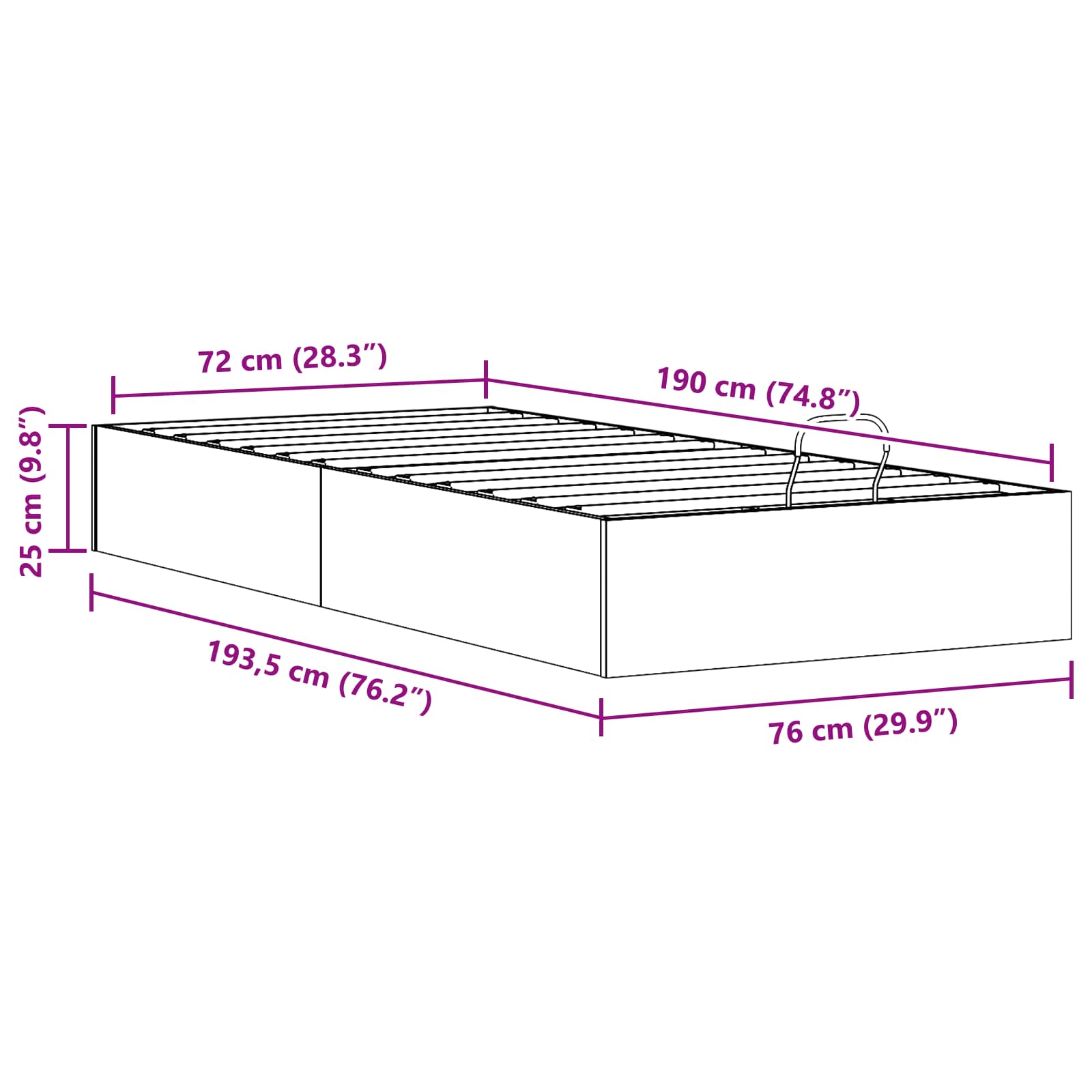 Ottoman Bettgestell mit Stauraum Natur 70 x 190 cm