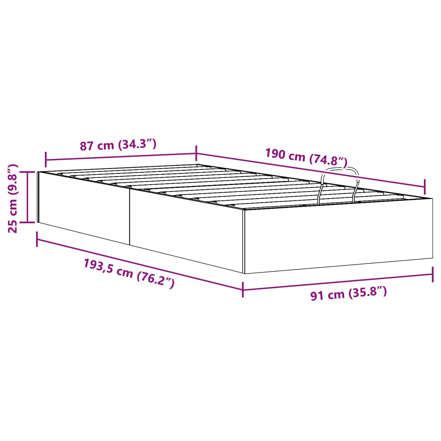Ottoman Bettgestell mit Stauraum Natur 90 x 190 cm