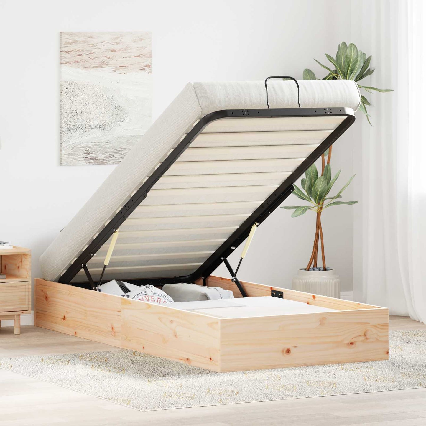 Ottoman Bettgestell mit Stauraum Natur 80 x 200 cm