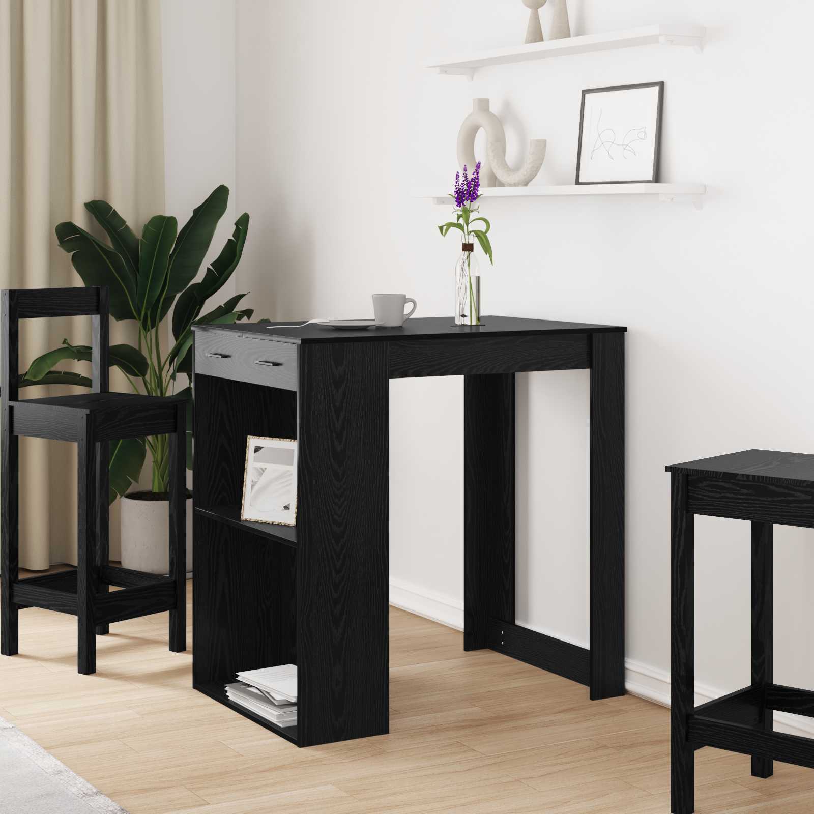 Bartisch 102 x 70 x 103,5 cm Holzwerkstoff Schwarz Eichen-Optik