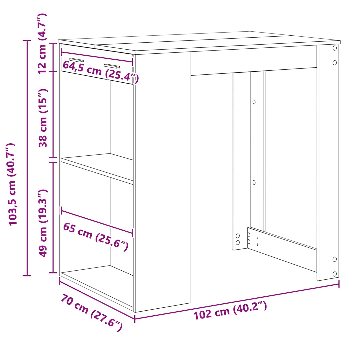 Bartisch 102 x 70 x 103,5 cm Holzwerkstoff Schwarz Eichen-Optik