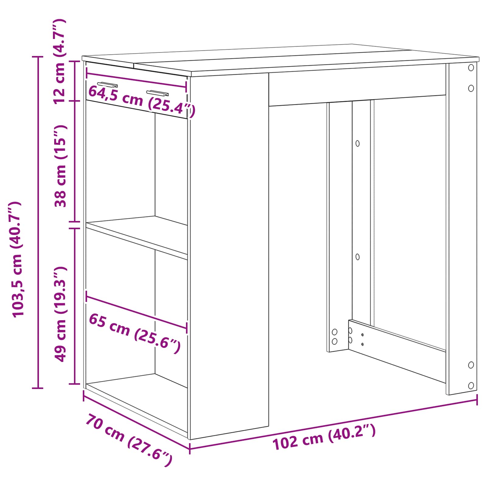 Bartisch 102 x 70 x 103,5 cm Holzwerkstoff Schwarz Eichen-Optik