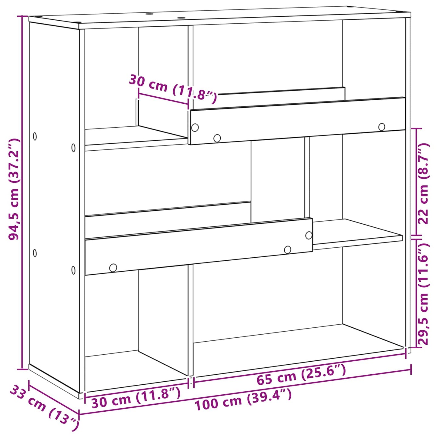 Bücherregal 4 Ebenen 100 x 33 x 94,5 cm Holzwerkstoff