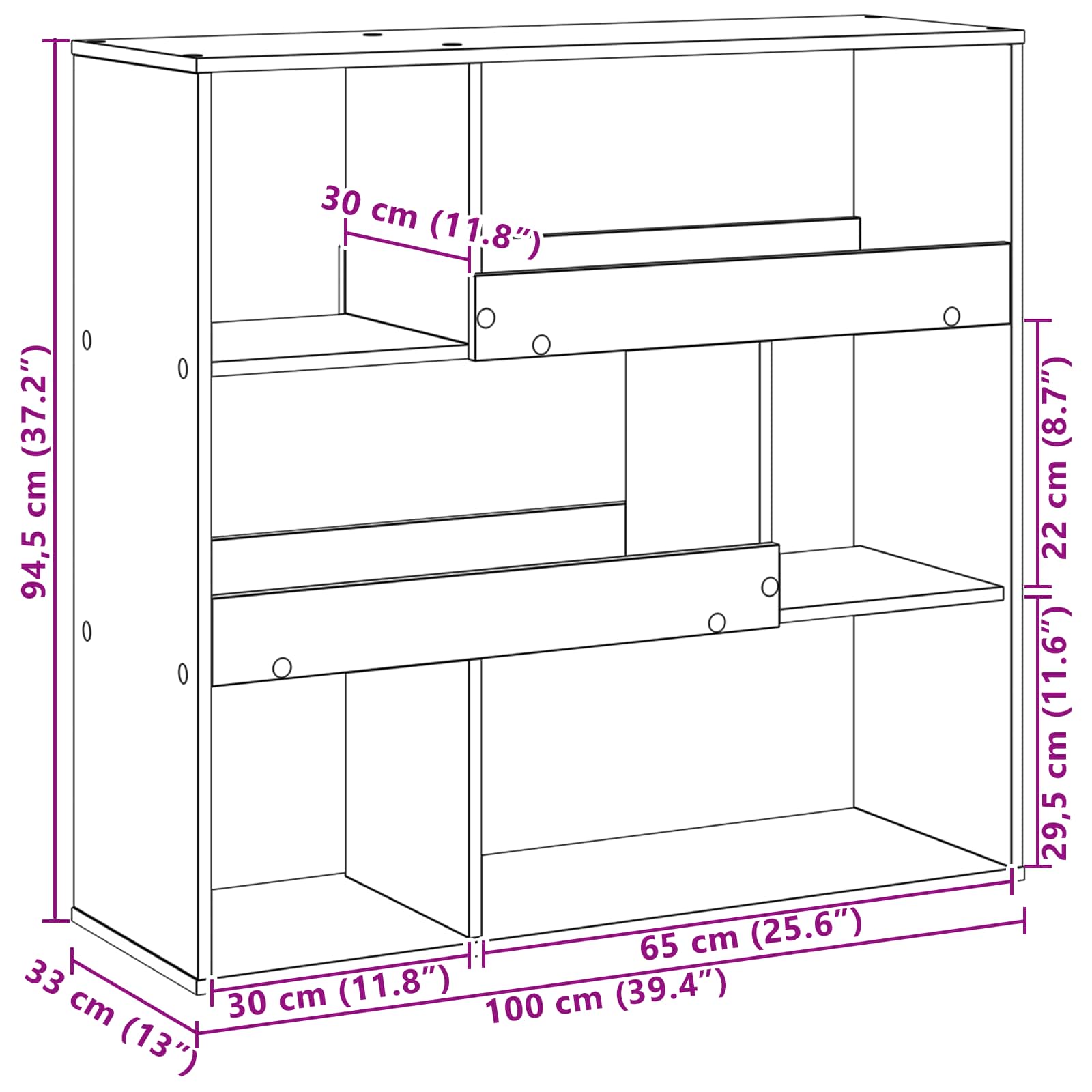 Bücherregal 4 Ebenen 100 x 33 x 94,5 cm Holzwerkstoff