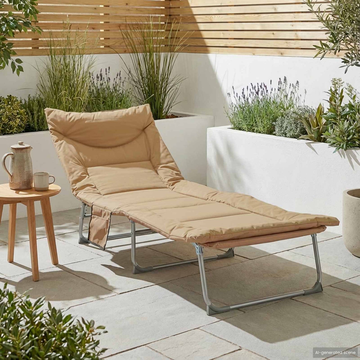Klappbare Sonnenliege mit Kissen Beige