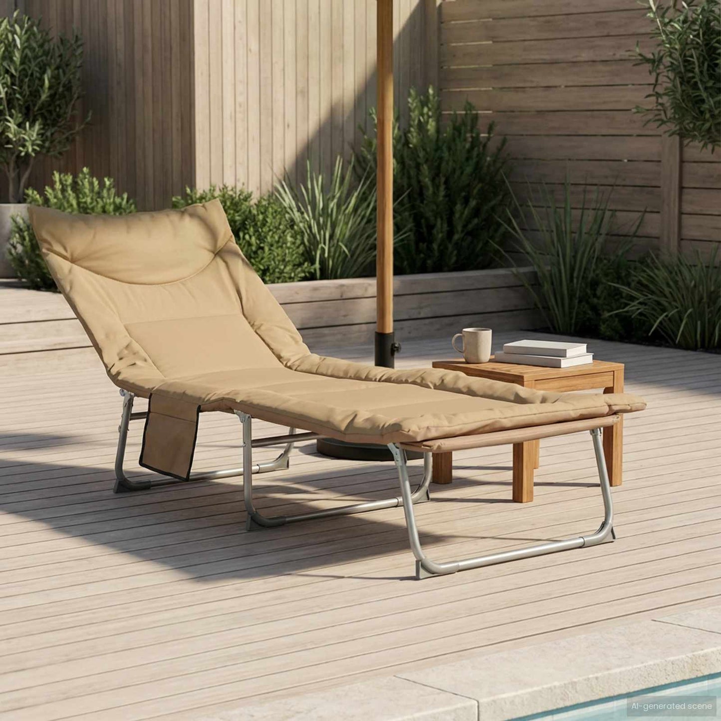 Klappbare Sonnenliege mit Kissen Beige