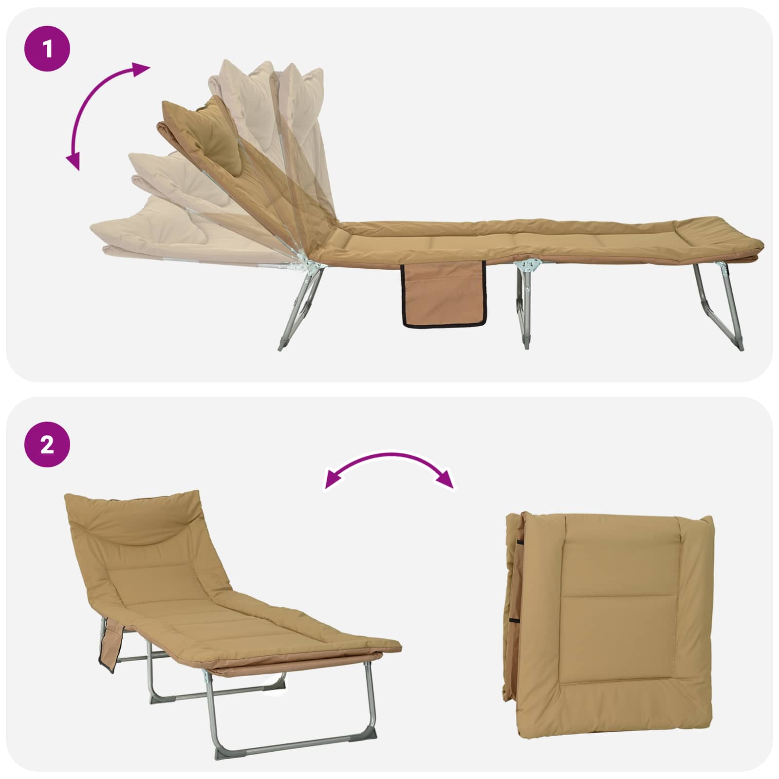 Klappbare Sonnenliege mit Kissen Beige