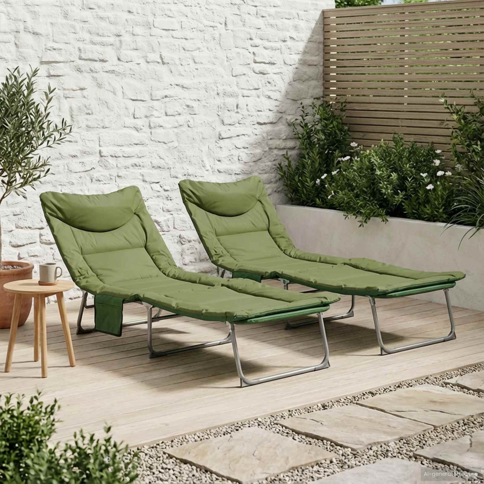 Klappbare Sonnenliege mit Kissen 2 stk. Dunkelgrün