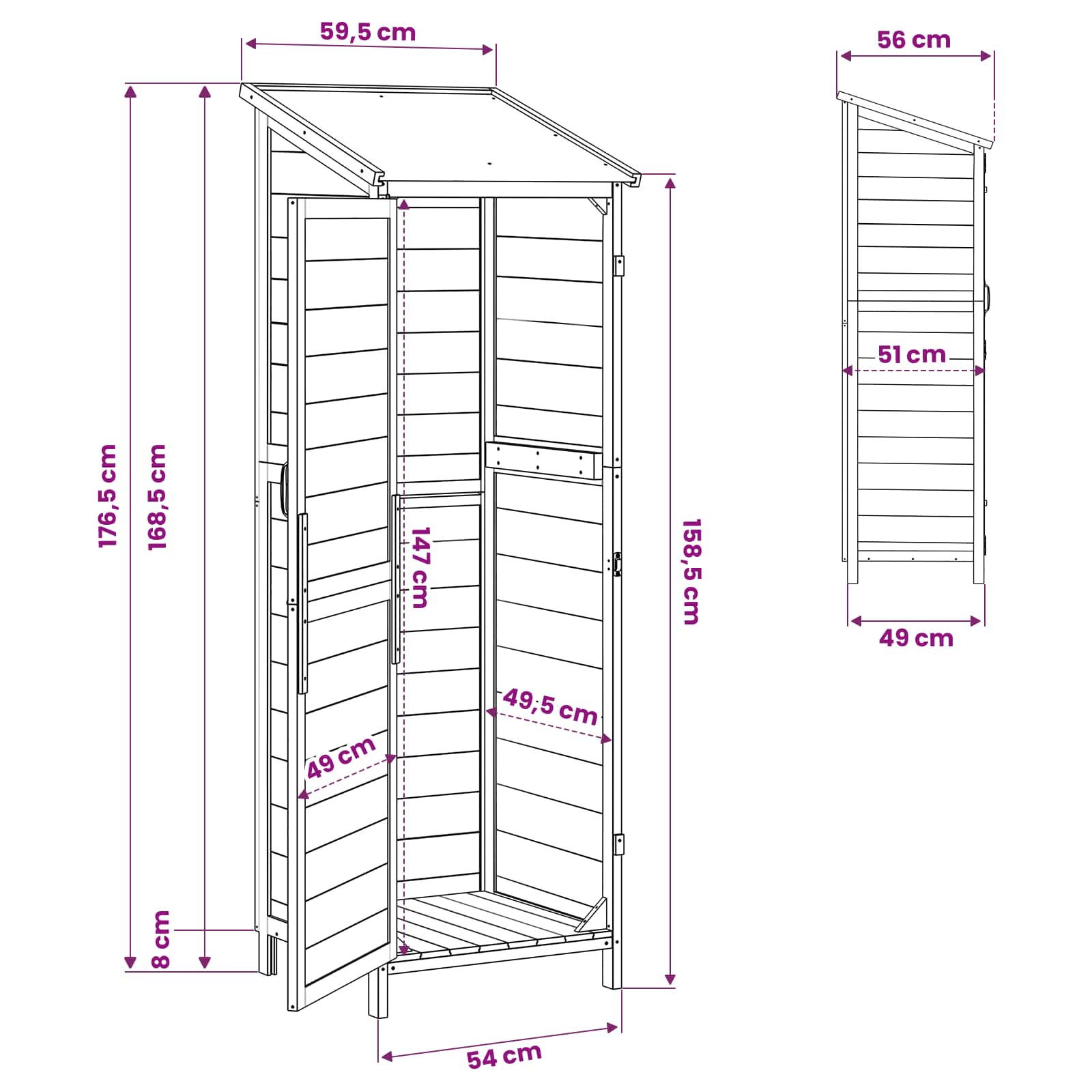 Gartenschuppen Braun 59,5 x 56 x 176,5 cm Massivholz aus Fichte
