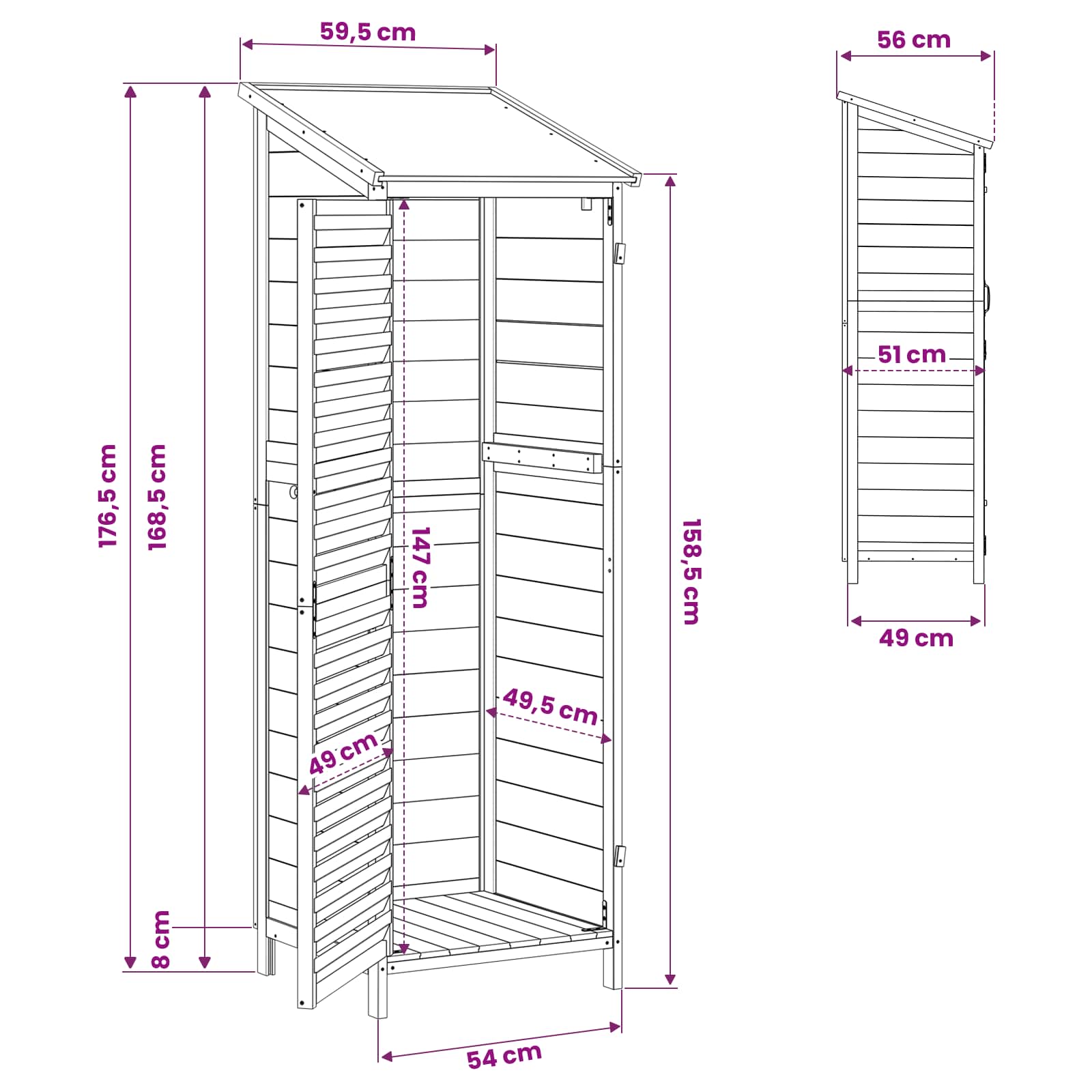 Gartenschuppen Braun 59 x 56 x 176 cm Massivholz aus Fichte
