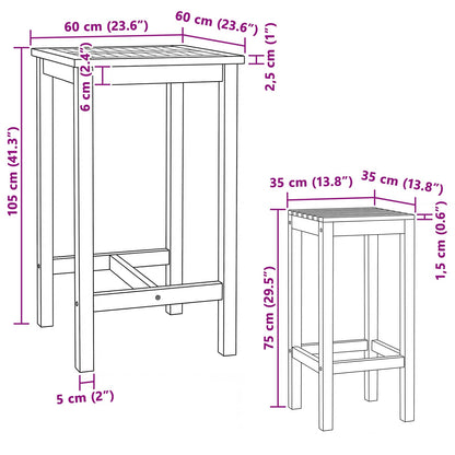 Outdoor Bar Set 3 stk. Unbehandelt Massivholz Teak