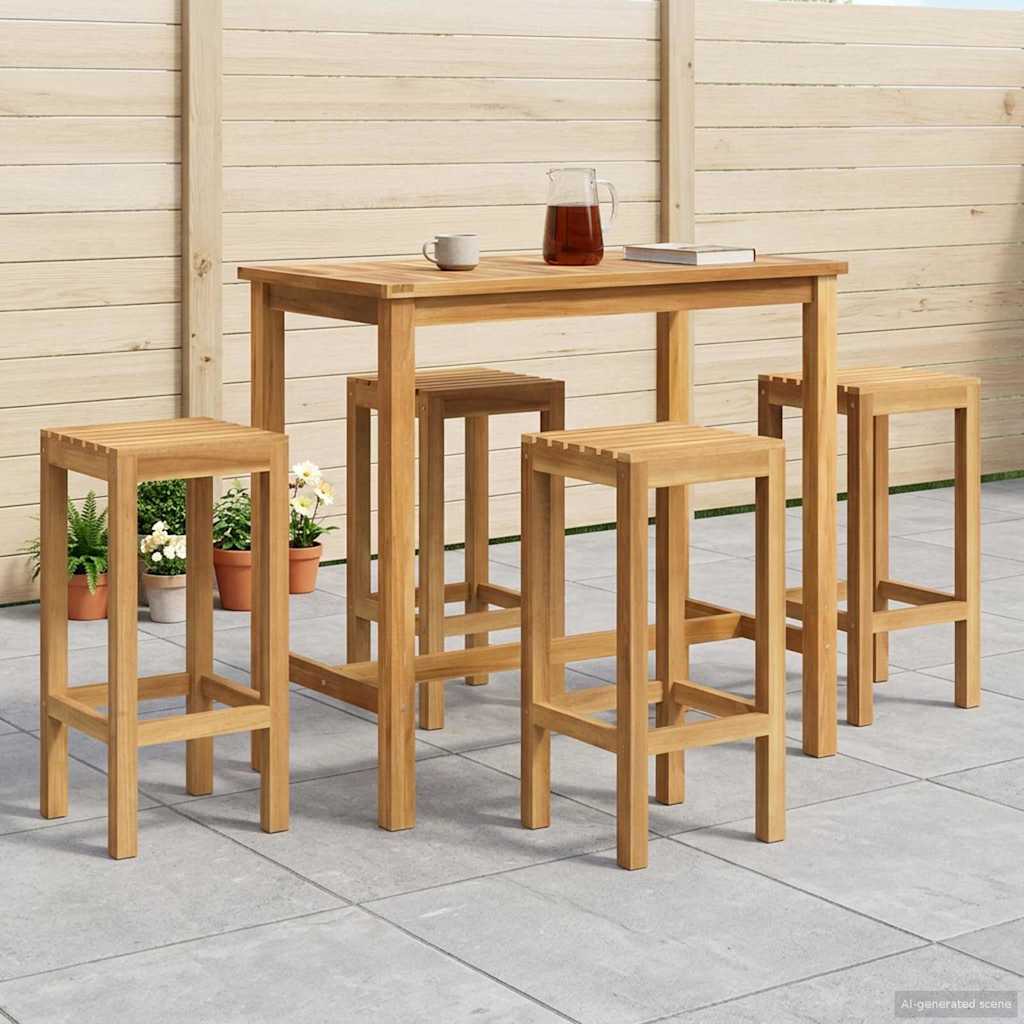 Outdoor Bar Set 5 stk. Unbehandelt Massivholz Teak
