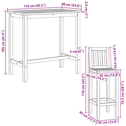 Outdoor Bar Set 5 stk. Unbehandelt Massivholz Teak