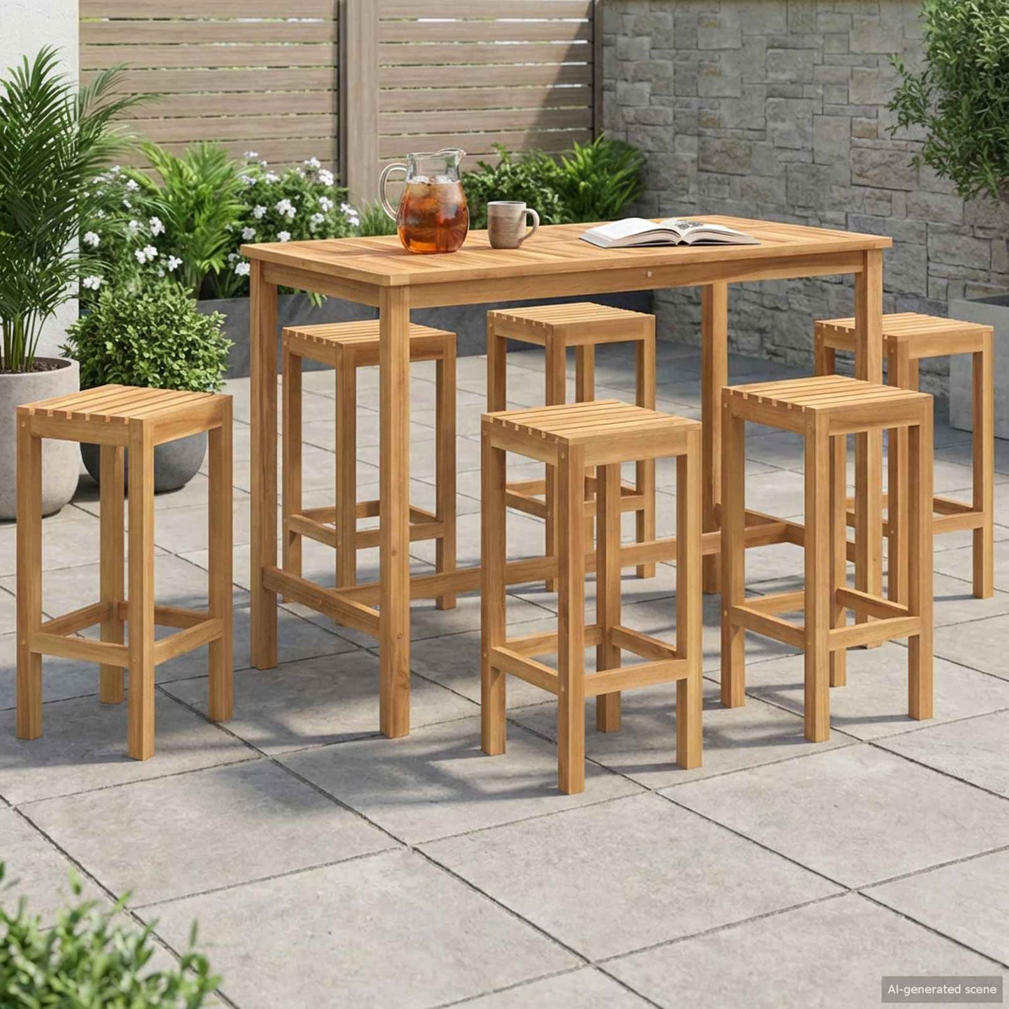 Outdoor Bar Set 7 stk. Natur Massivholz Teak