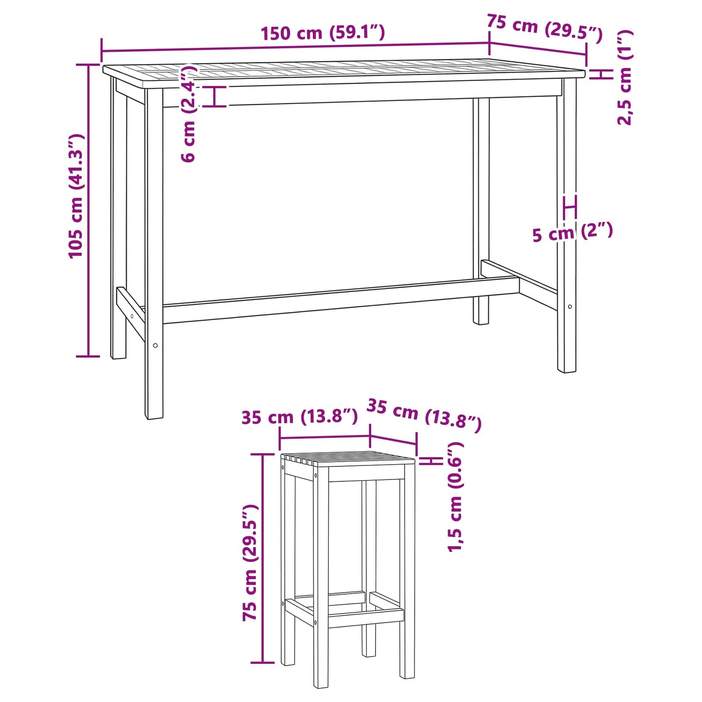 Outdoor Bar Set 7 stk. Natur Massivholz Teak