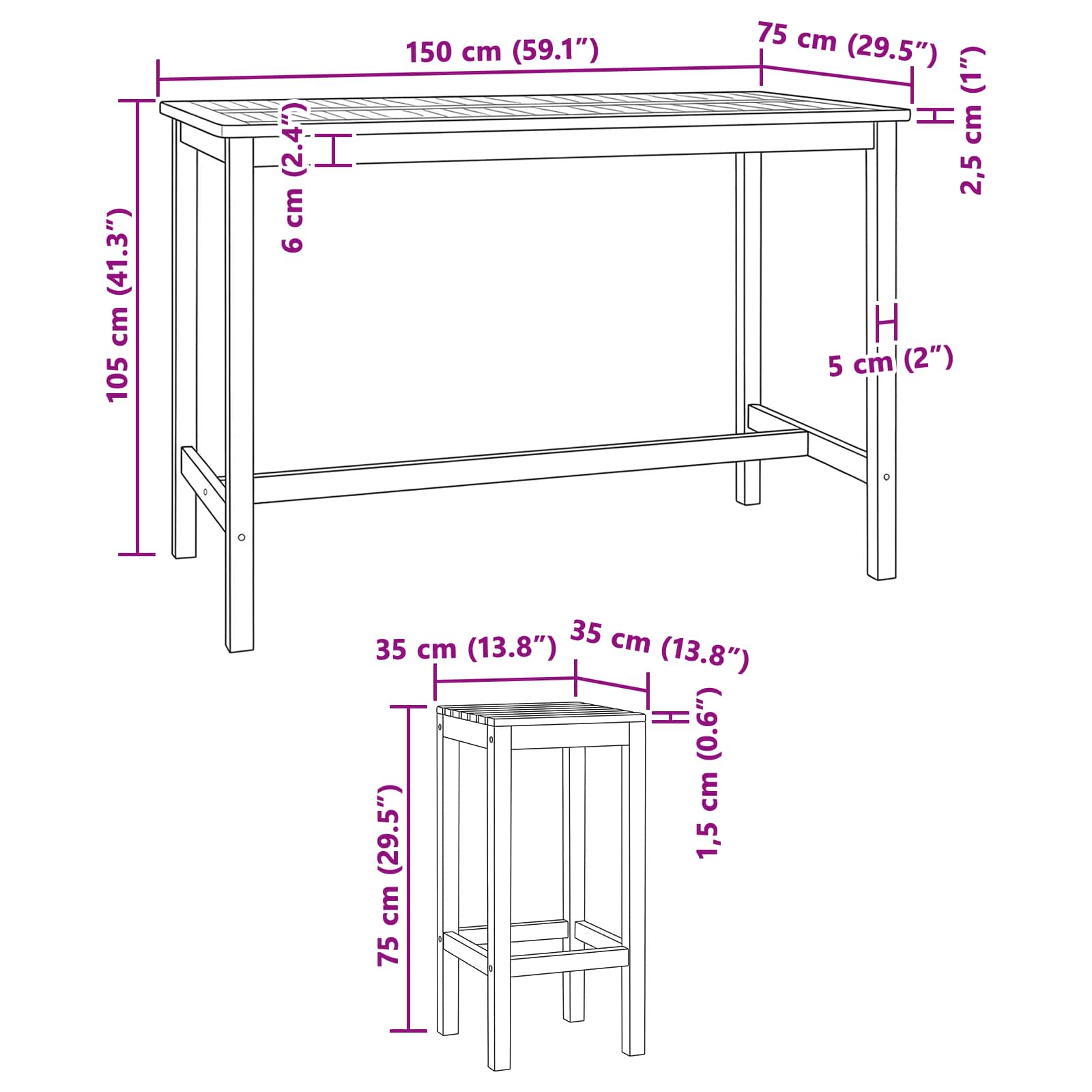 Outdoor Bar Set 7 stk. Natur Massivholz Teak