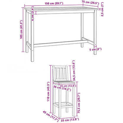 Outdoor Bar Set 5 stk. Natur Massivholz Teak