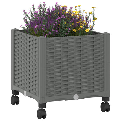 Gartenpflanzer mit Rädern Hellgrau 40 x 40 x 44 cm PP