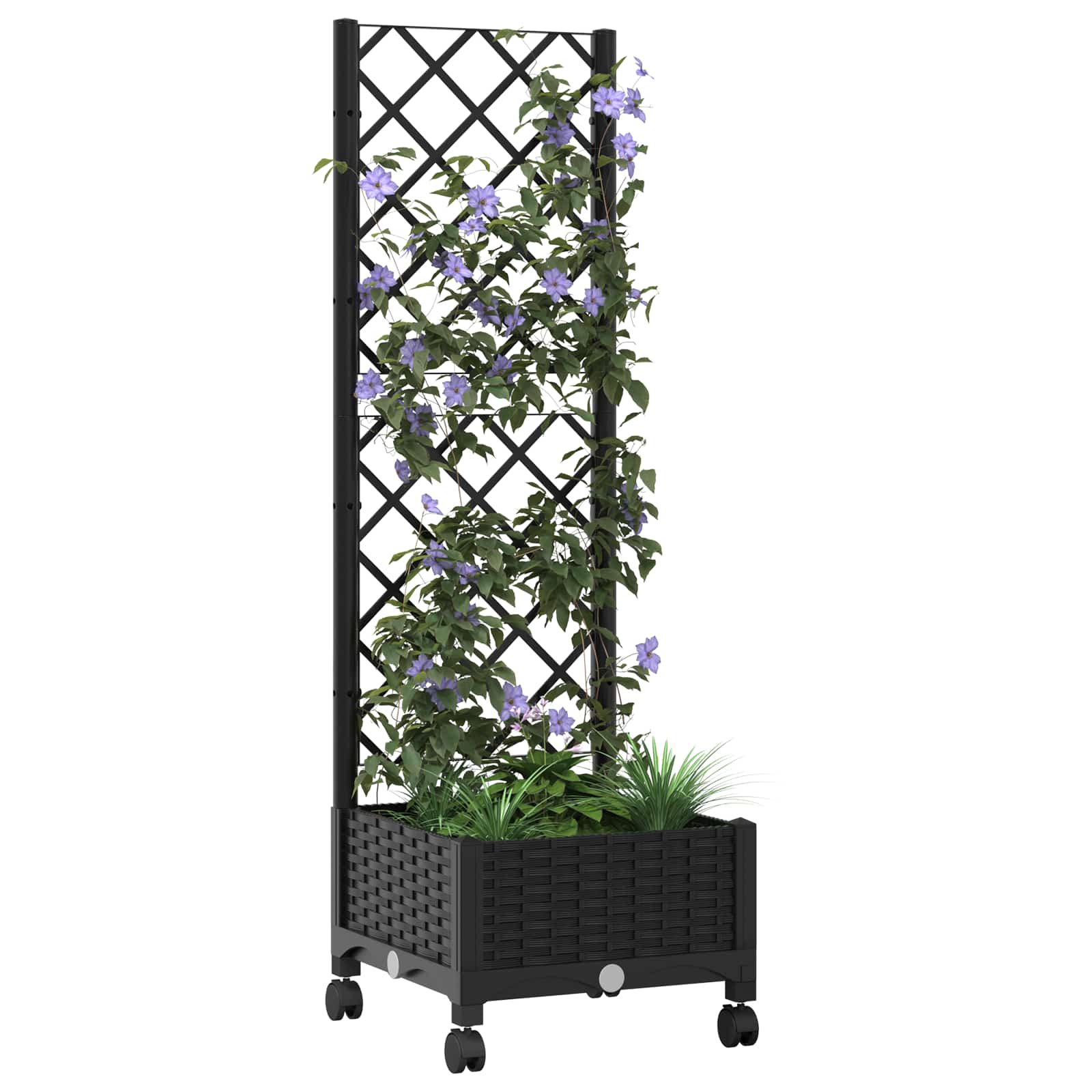 Pflanzkübel mit Spalier und Rädern Schwarz 40 x 40 x 131,5 cm